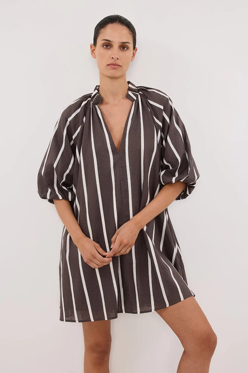 ELLIOT BITTER CHOC STRIPE SMOCK DRESS