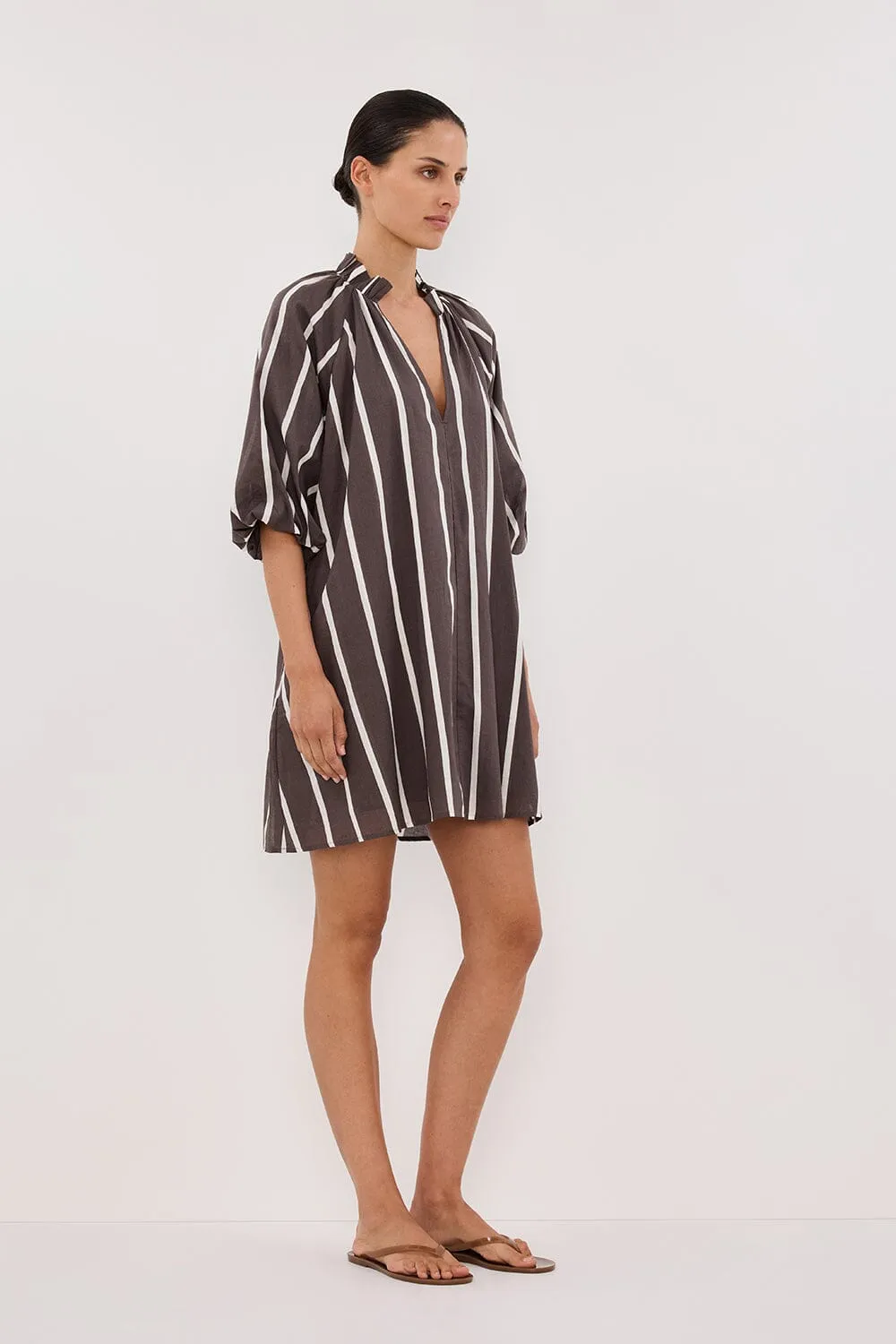 ELLIOT BITTER CHOC STRIPE SMOCK DRESS