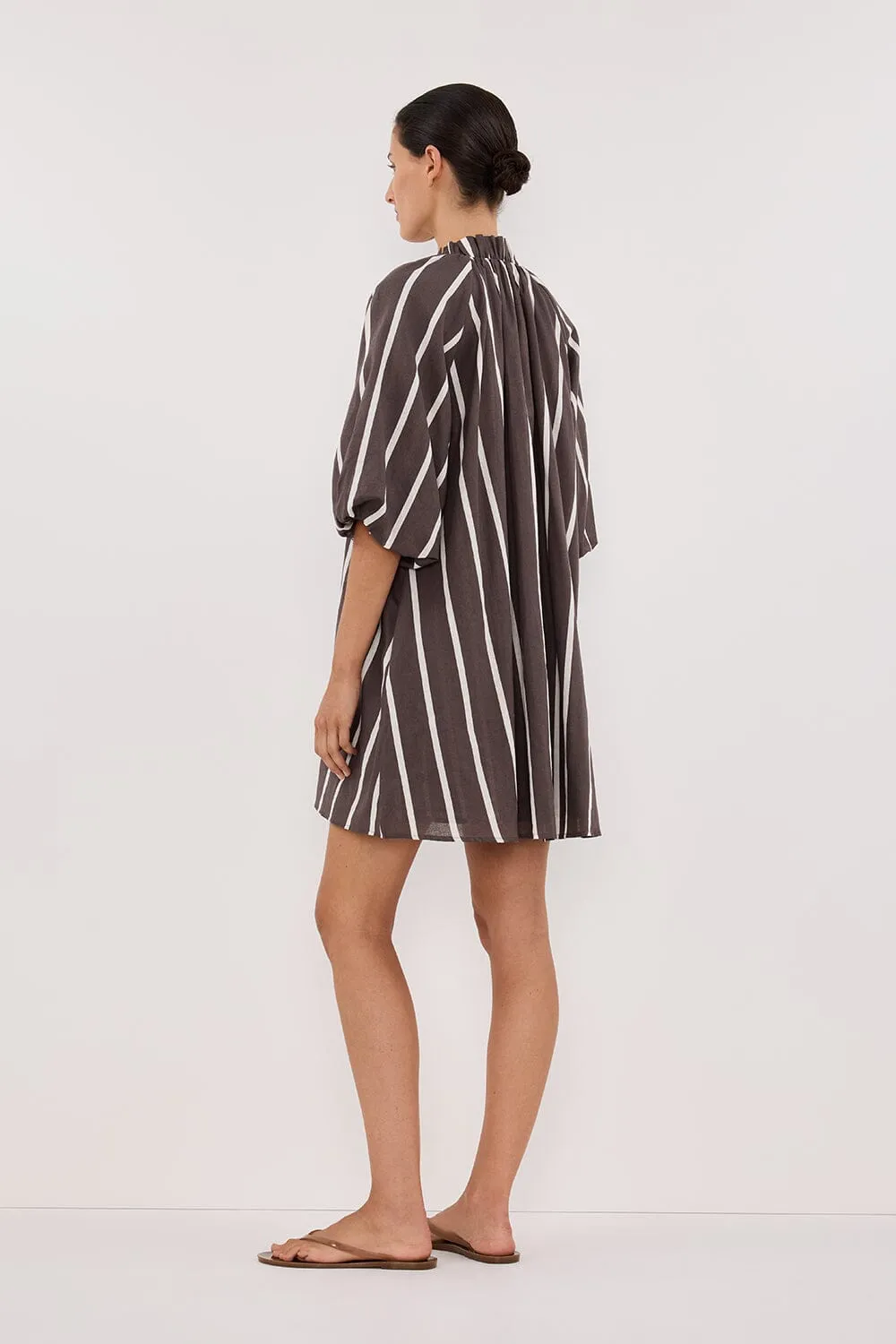 ELLIOT BITTER CHOC STRIPE SMOCK DRESS