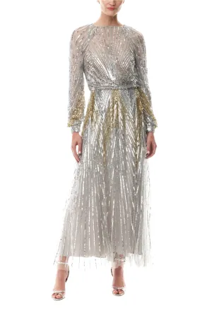 Embroidered Sequin Midi Dress