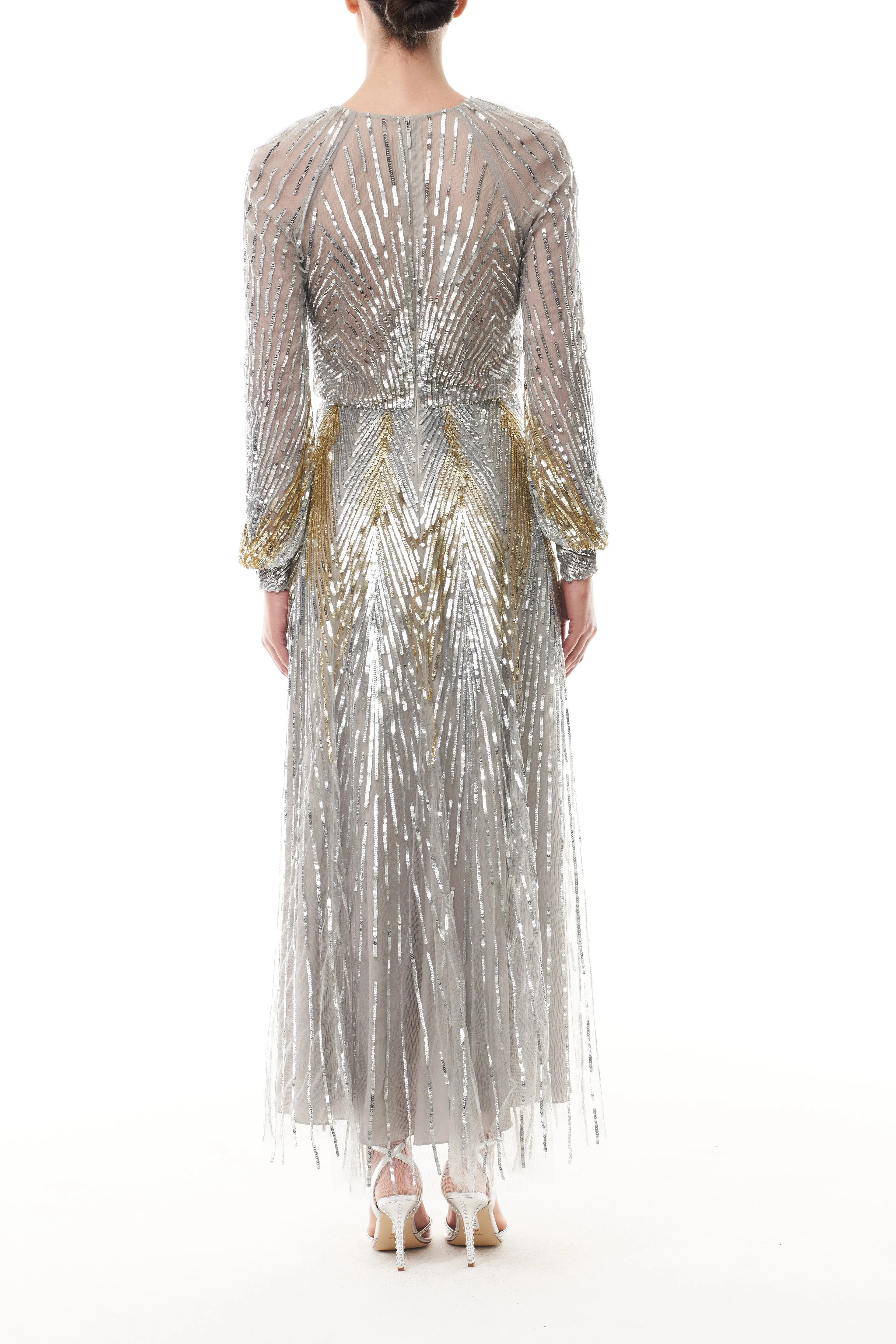 Embroidered Sequin Midi Dress