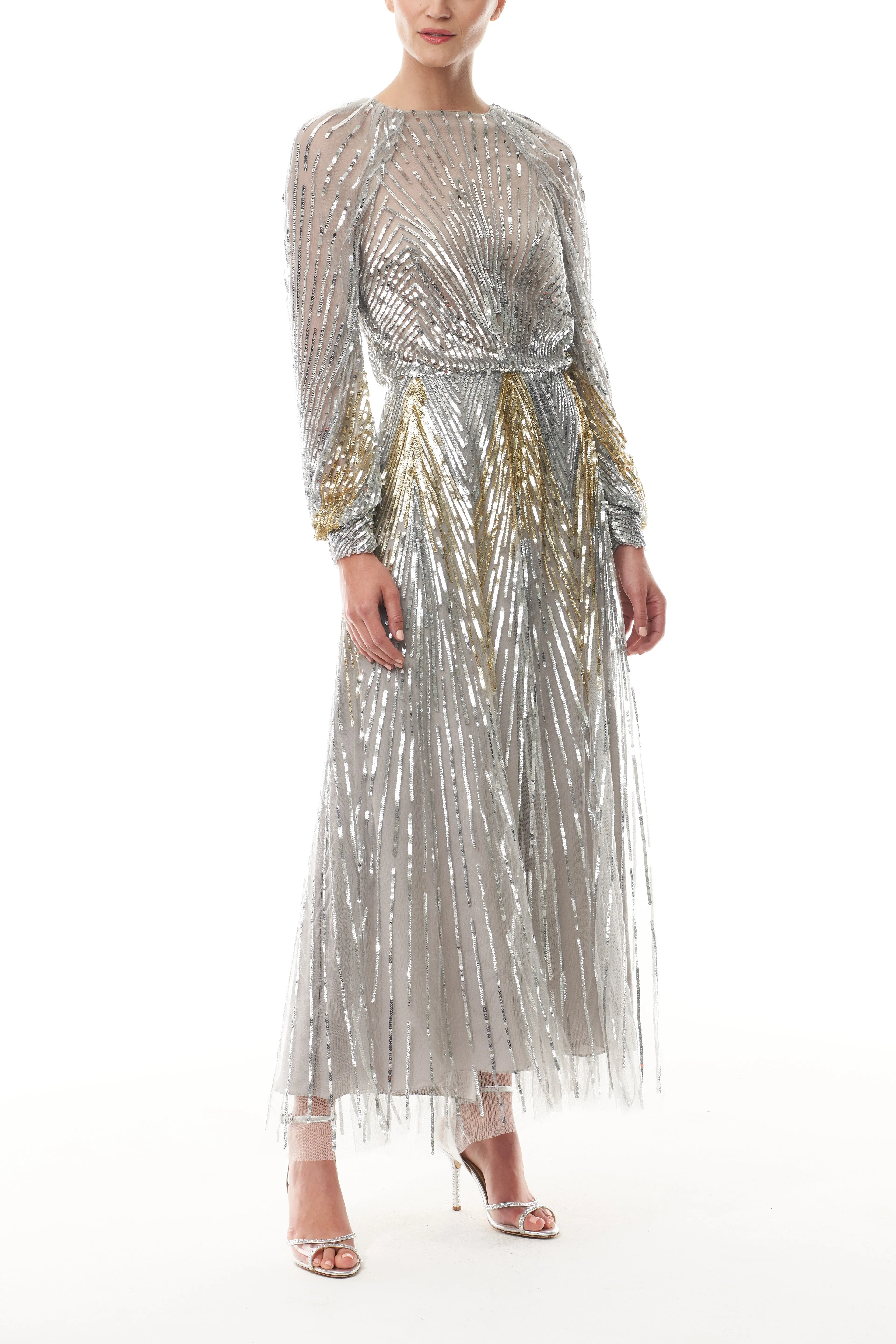 Embroidered Sequin Midi Dress