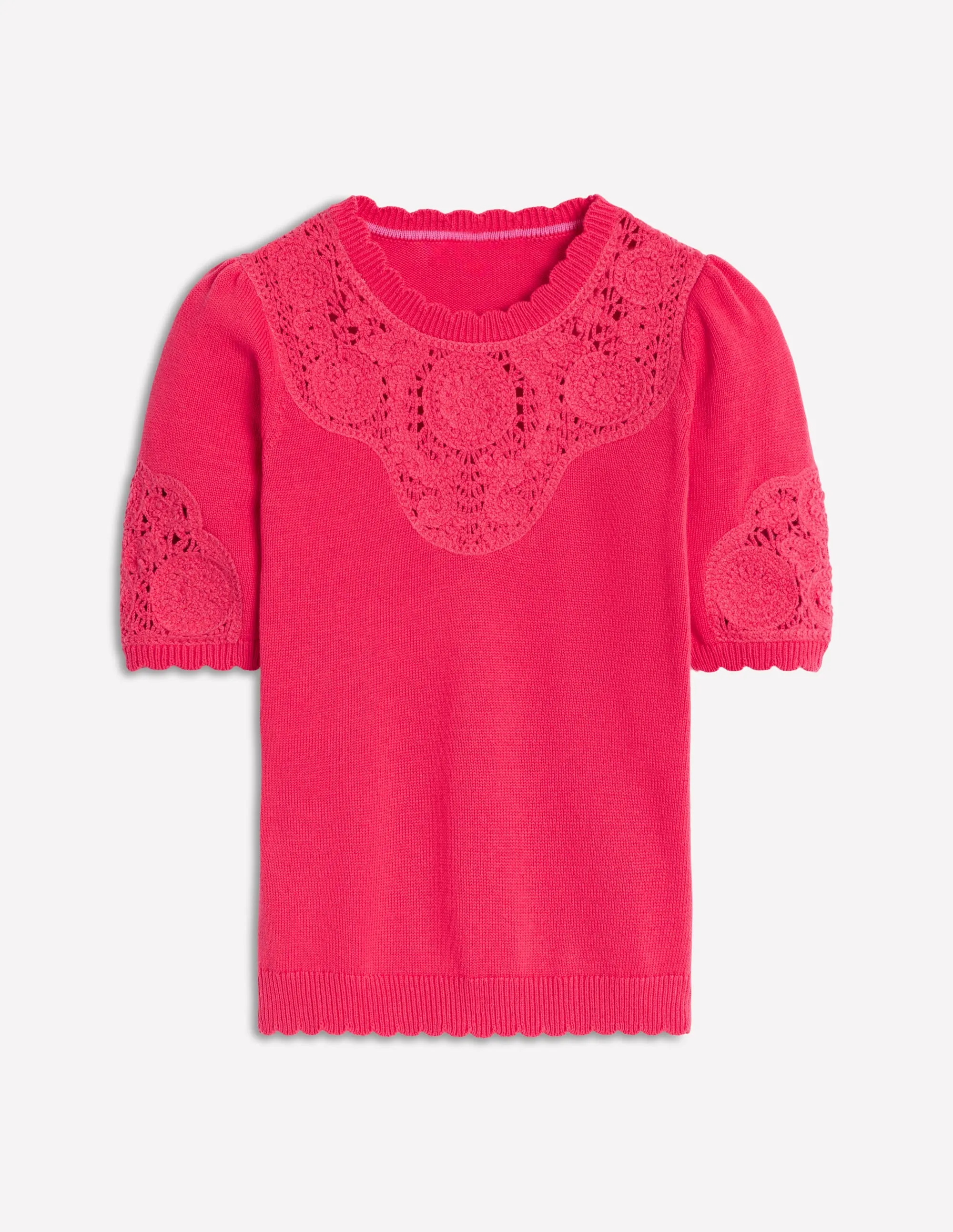 Embroidered Yoke Knitted Tee-Camelia Pink