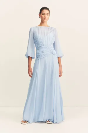 EMORY HIGH NECK BALLOON SLEEVE MAXI DRESS - ARCADIAN BLUE