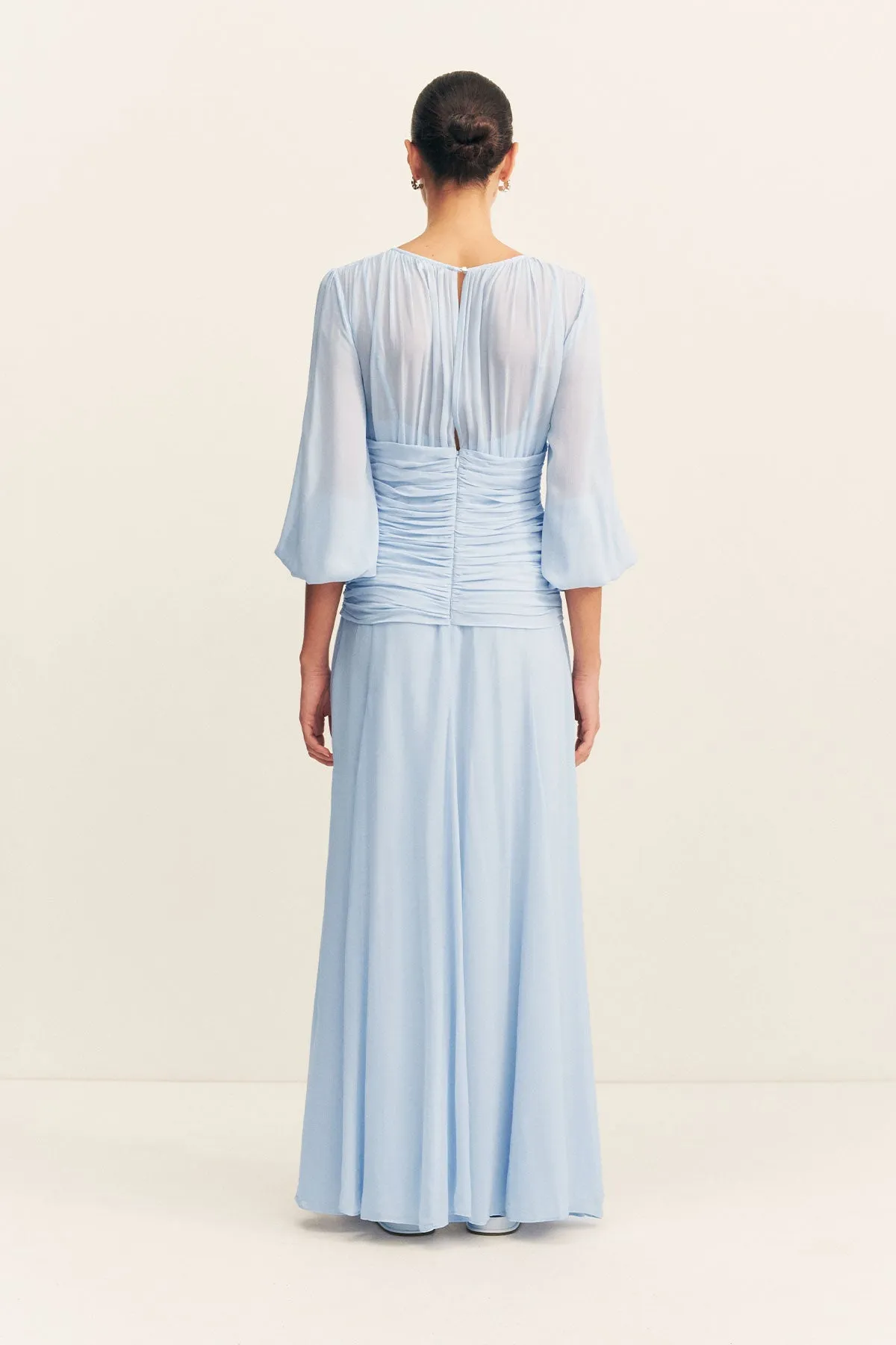 EMORY HIGH NECK BALLOON SLEEVE MAXI DRESS - ARCADIAN BLUE