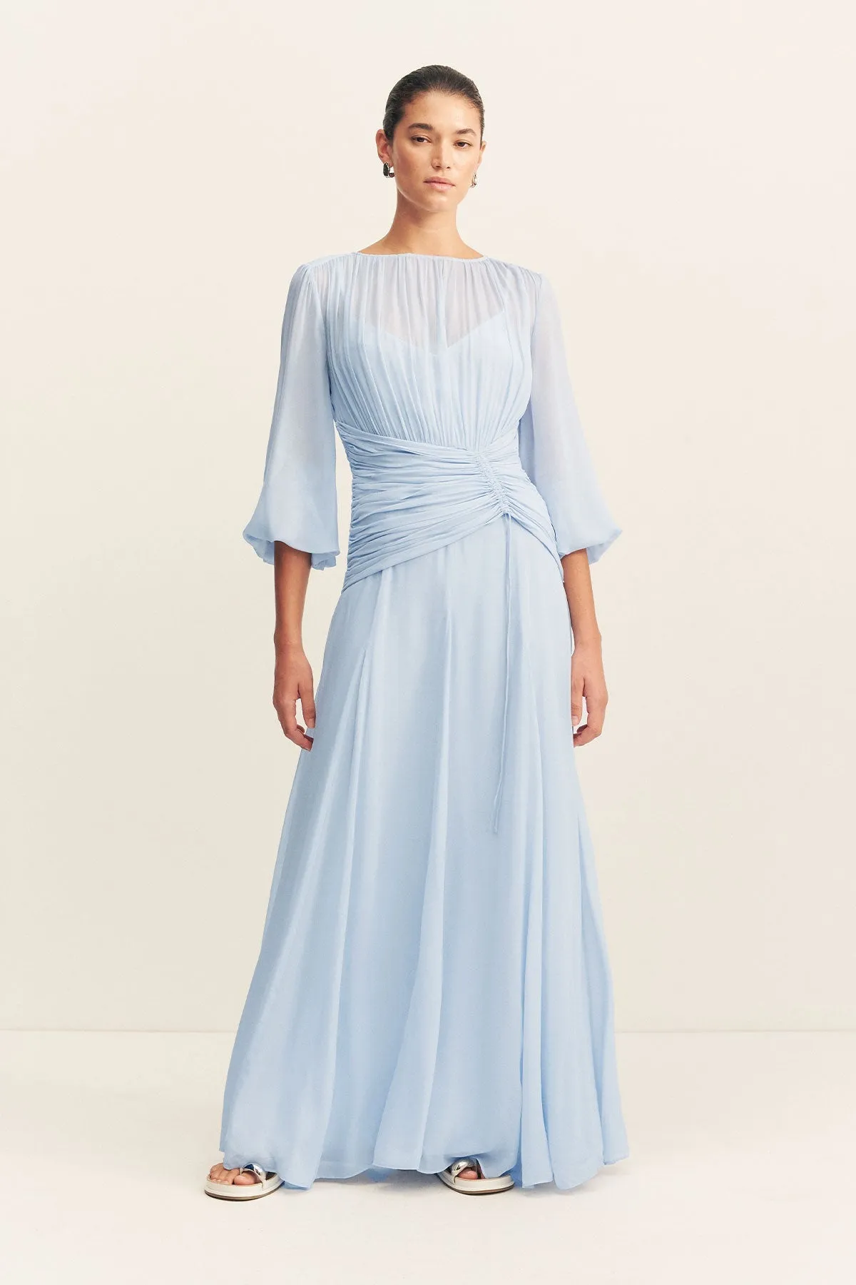 EMORY HIGH NECK BALLOON SLEEVE MAXI DRESS - ARCADIAN BLUE