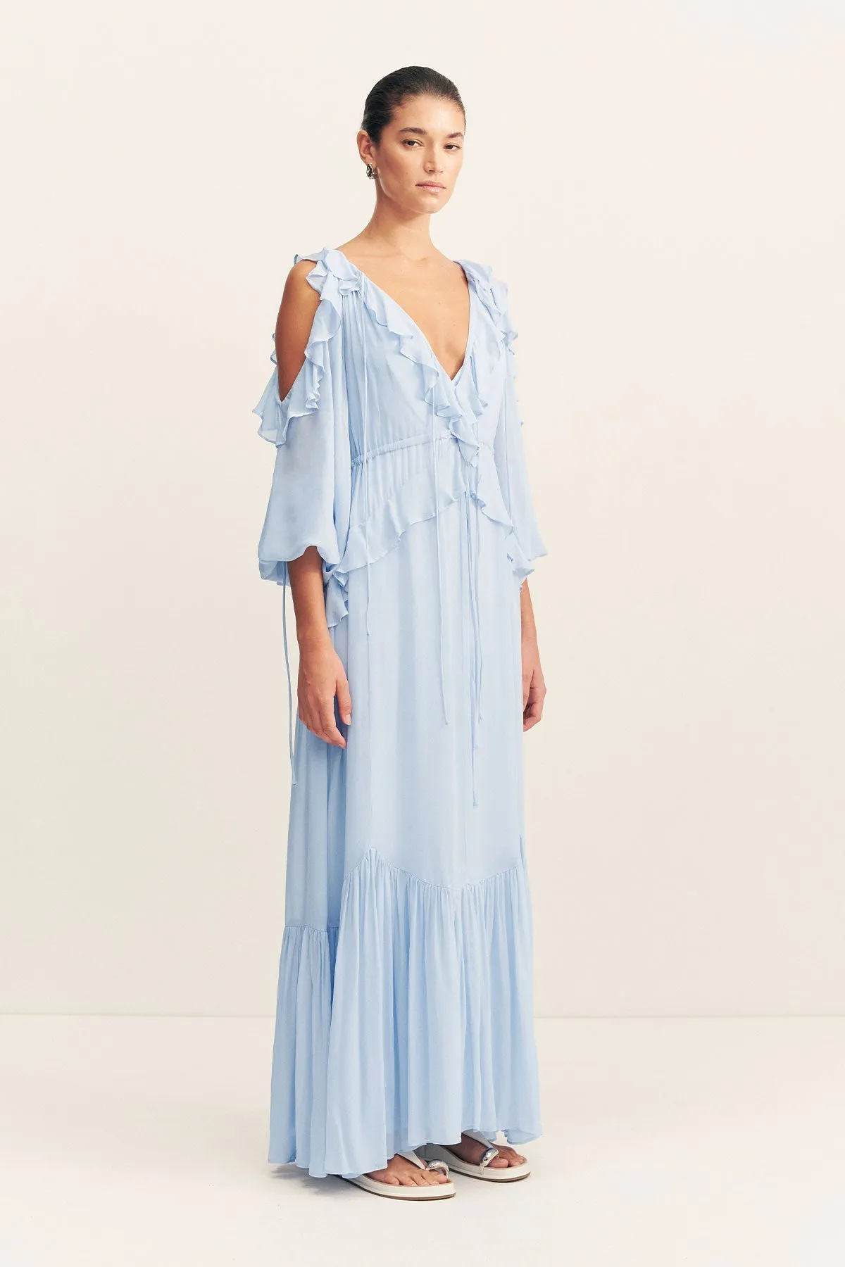 EMORY RUFFLE DRAWSTRING MAXI DRESS  - ARCADIAN BLUE