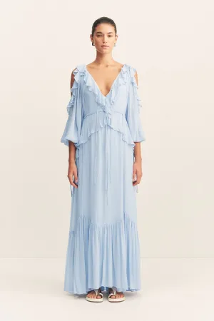 EMORY RUFFLE DRAWSTRING MAXI DRESS  - ARCADIAN BLUE