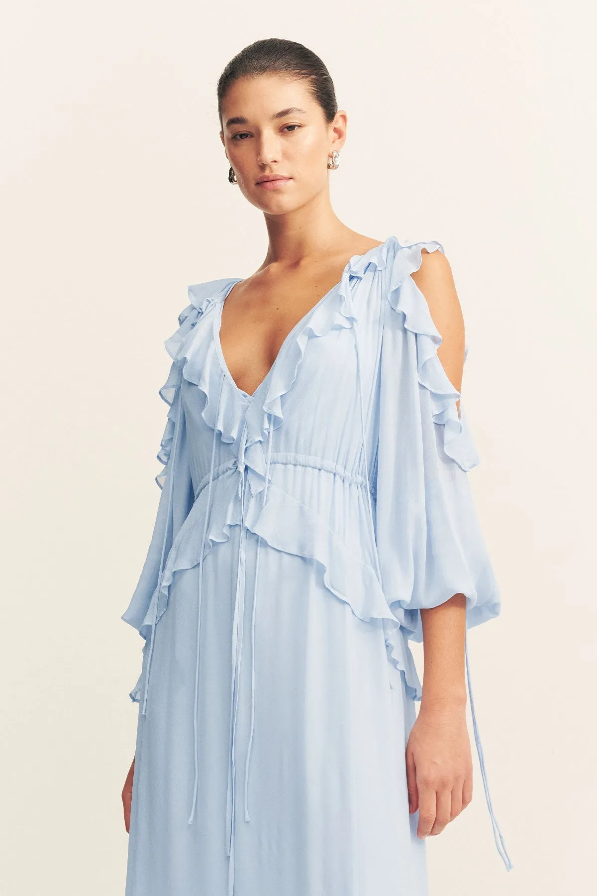 EMORY RUFFLE DRAWSTRING MAXI DRESS  - ARCADIAN BLUE