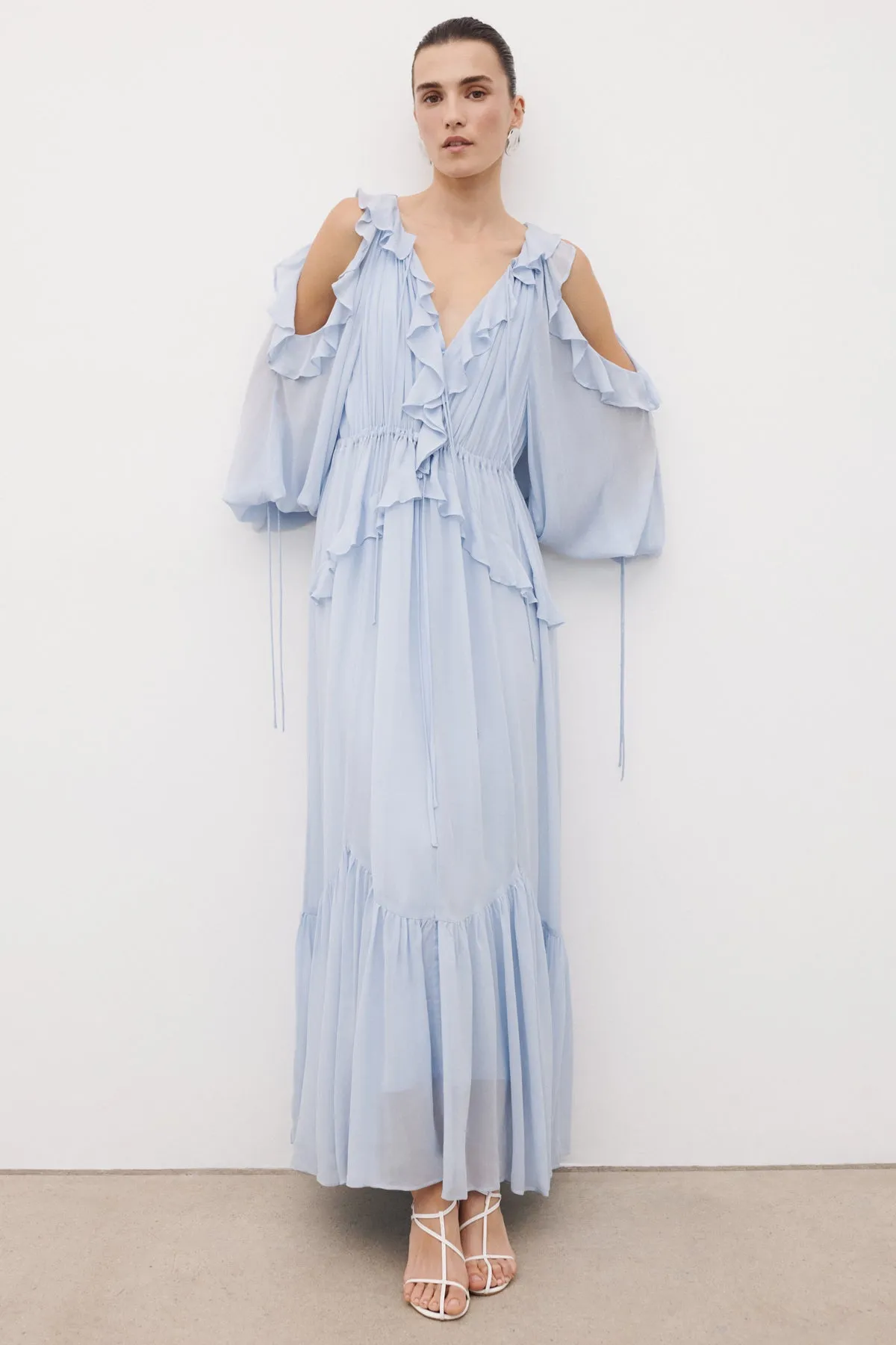 EMORY RUFFLE DRAWSTRING MAXI DRESS  - ARCADIAN BLUE
