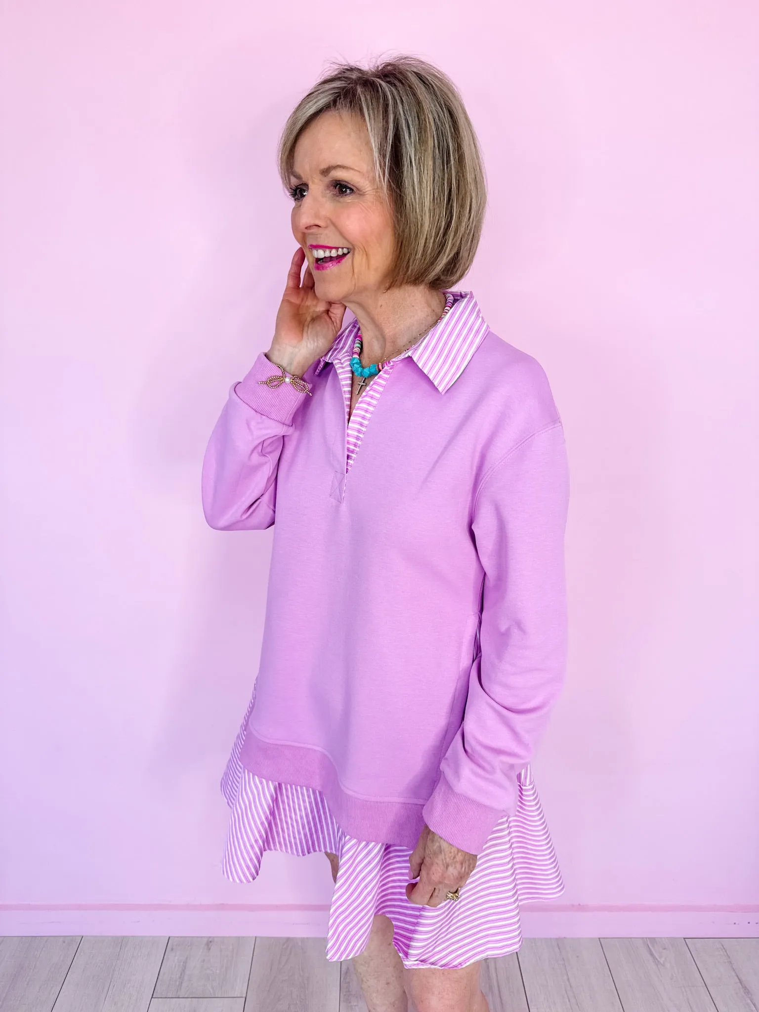 ERIN LAYERED SHIRT DRESS - PINK