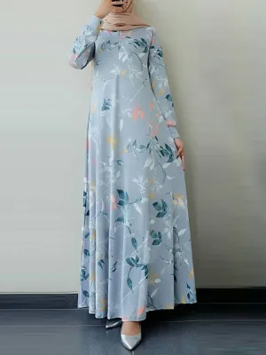 Ethnic Floral Print O-neck Bohemian Casual Long Sleeve Women Maxi Dress