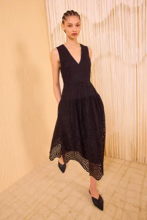 Etna Sleeveless Drop Waist Midi Dress - Noir