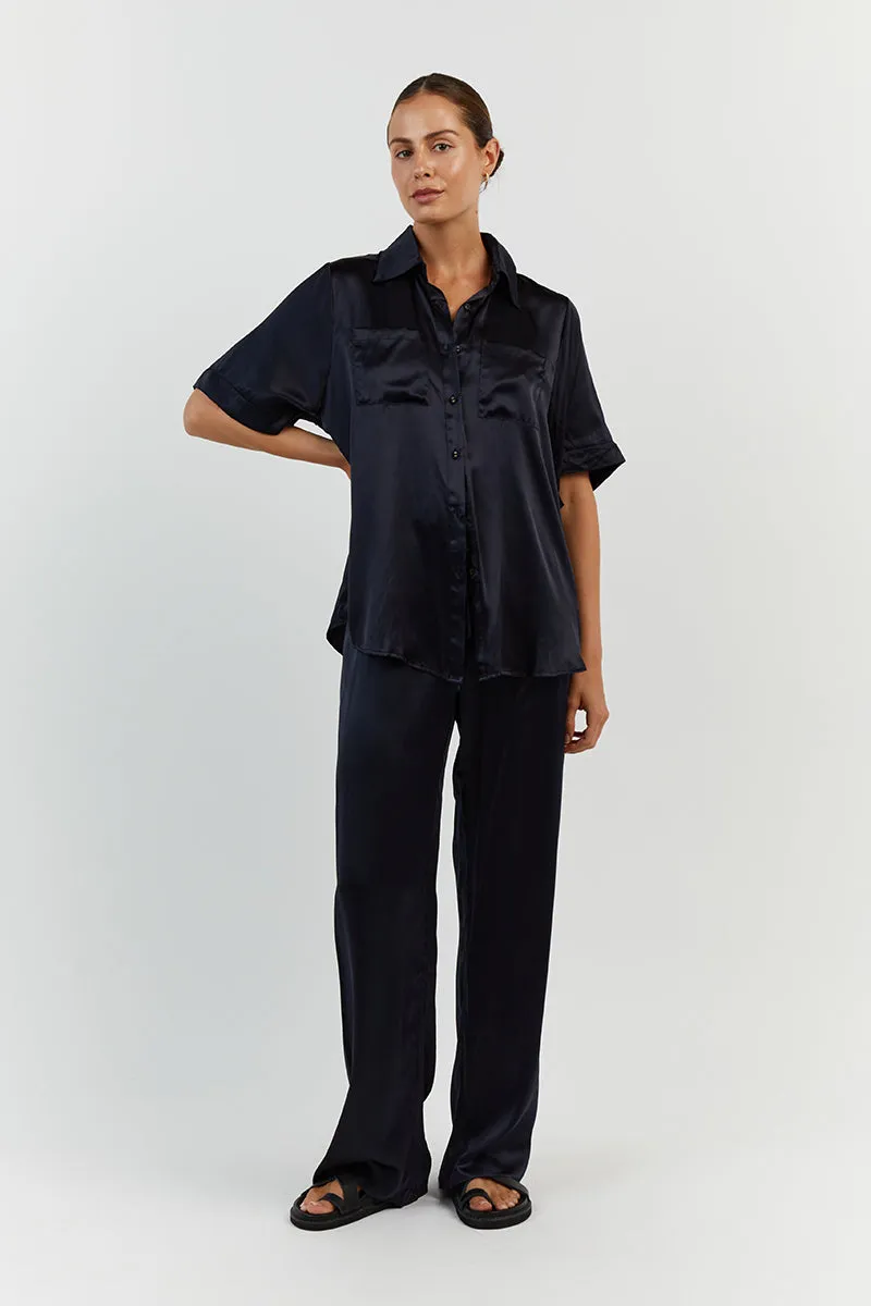 EVANS NAVY SILK PANT