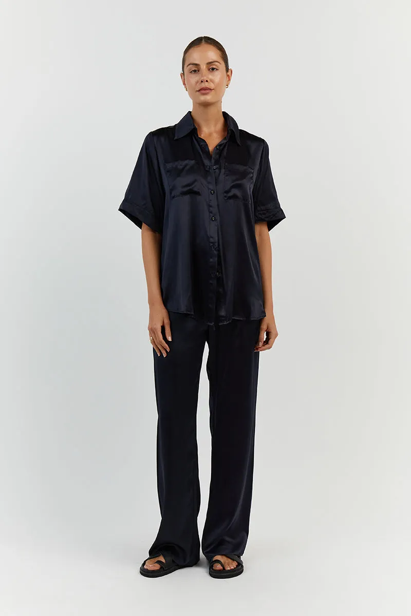 EVANS NAVY SILK PANT