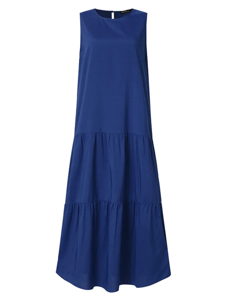Fashion Dress For Women O-neck Casual Layered Maxi Dress