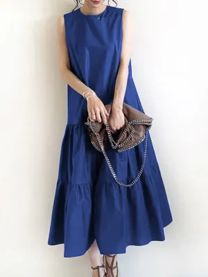 Fashion Dress For Women O-neck Casual Layered Maxi Dress