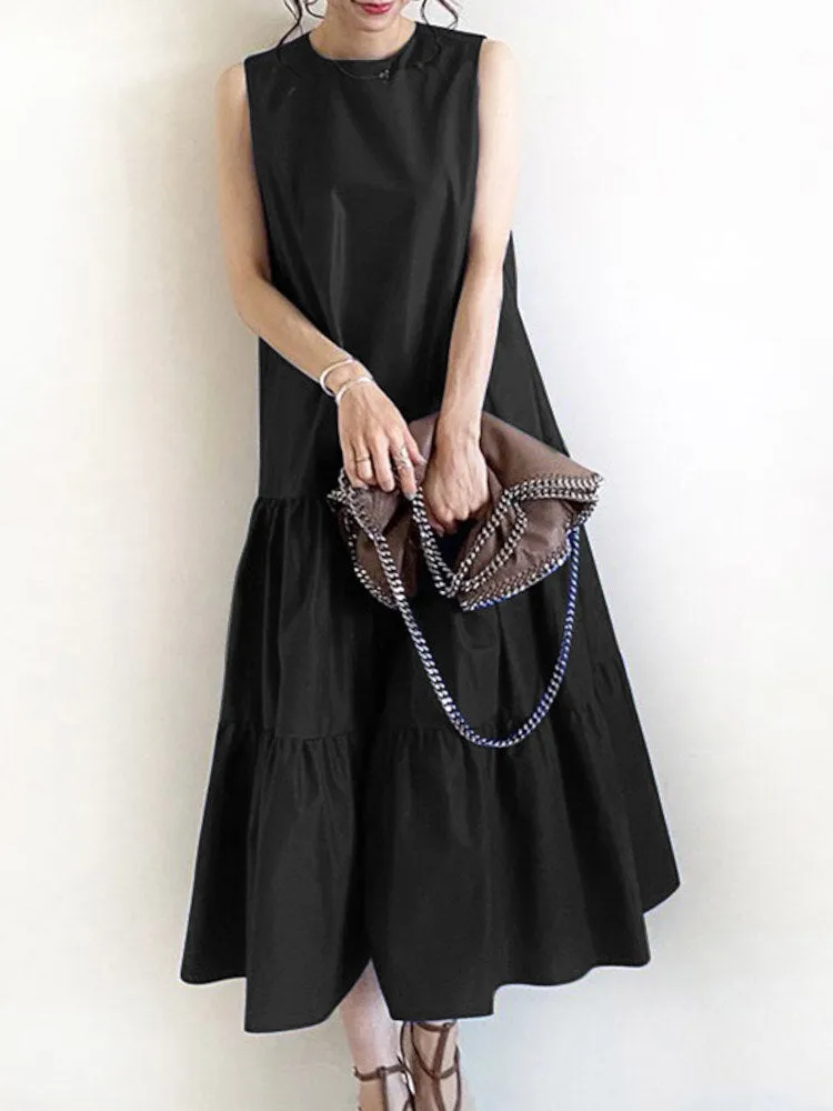 Fashion Dress For Women O-neck Casual Layered Maxi Dress