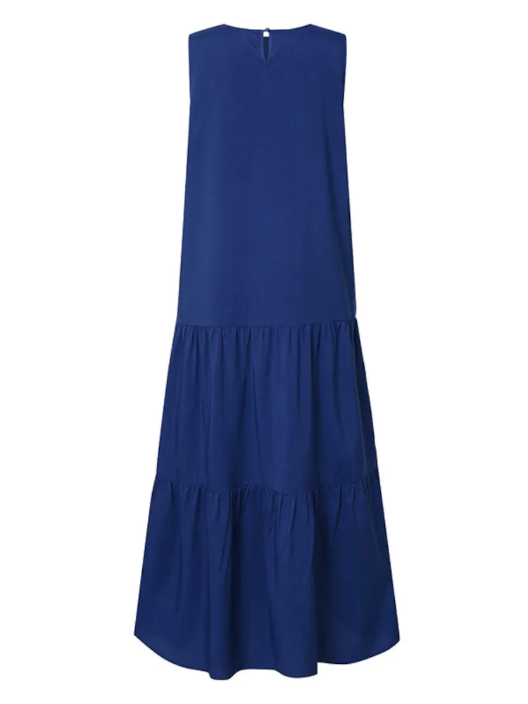 Fashion Dress For Women O-neck Casual Layered Maxi Dress