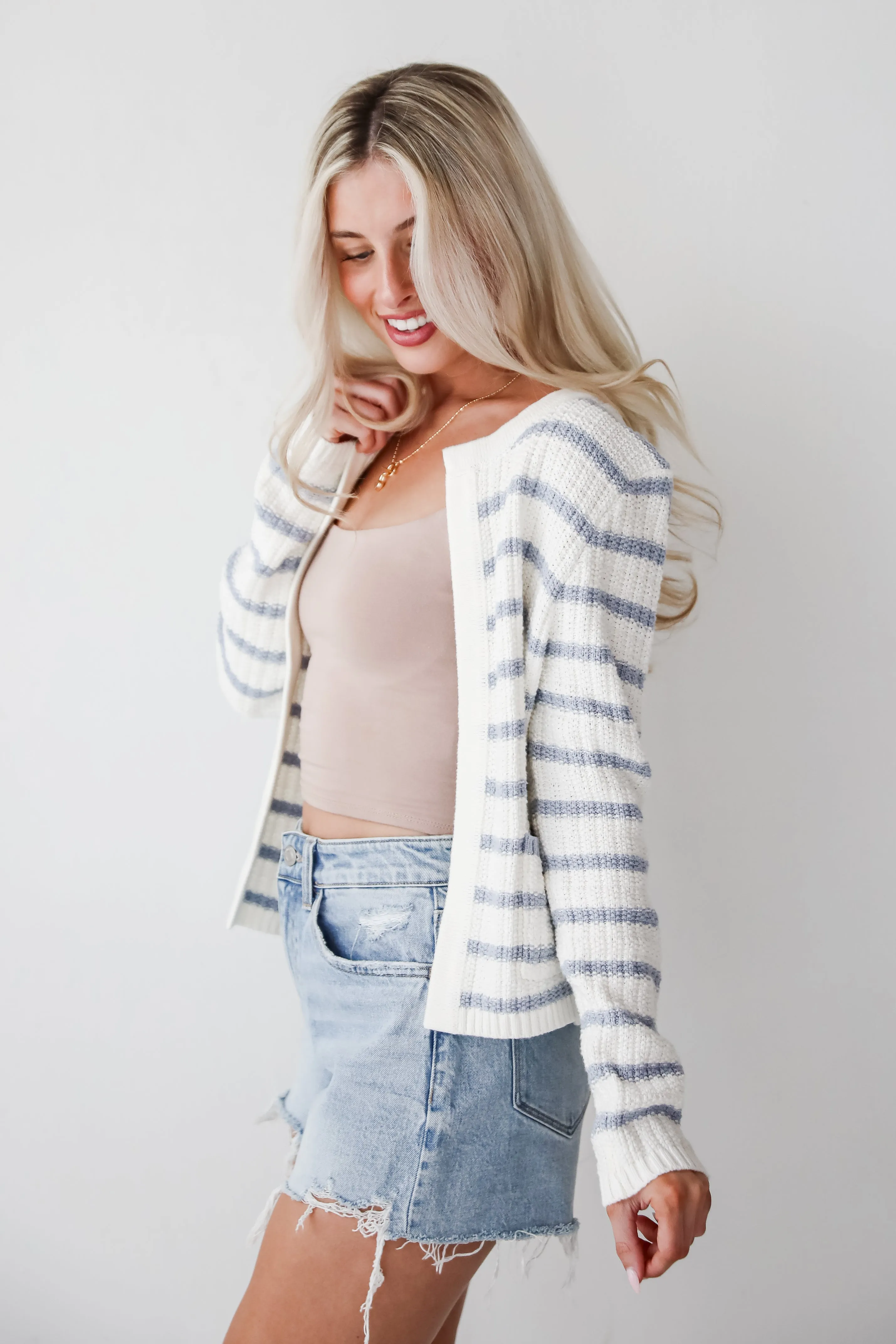 FINAL SALE - Glorious Persona Light Blue Striped Cardigan