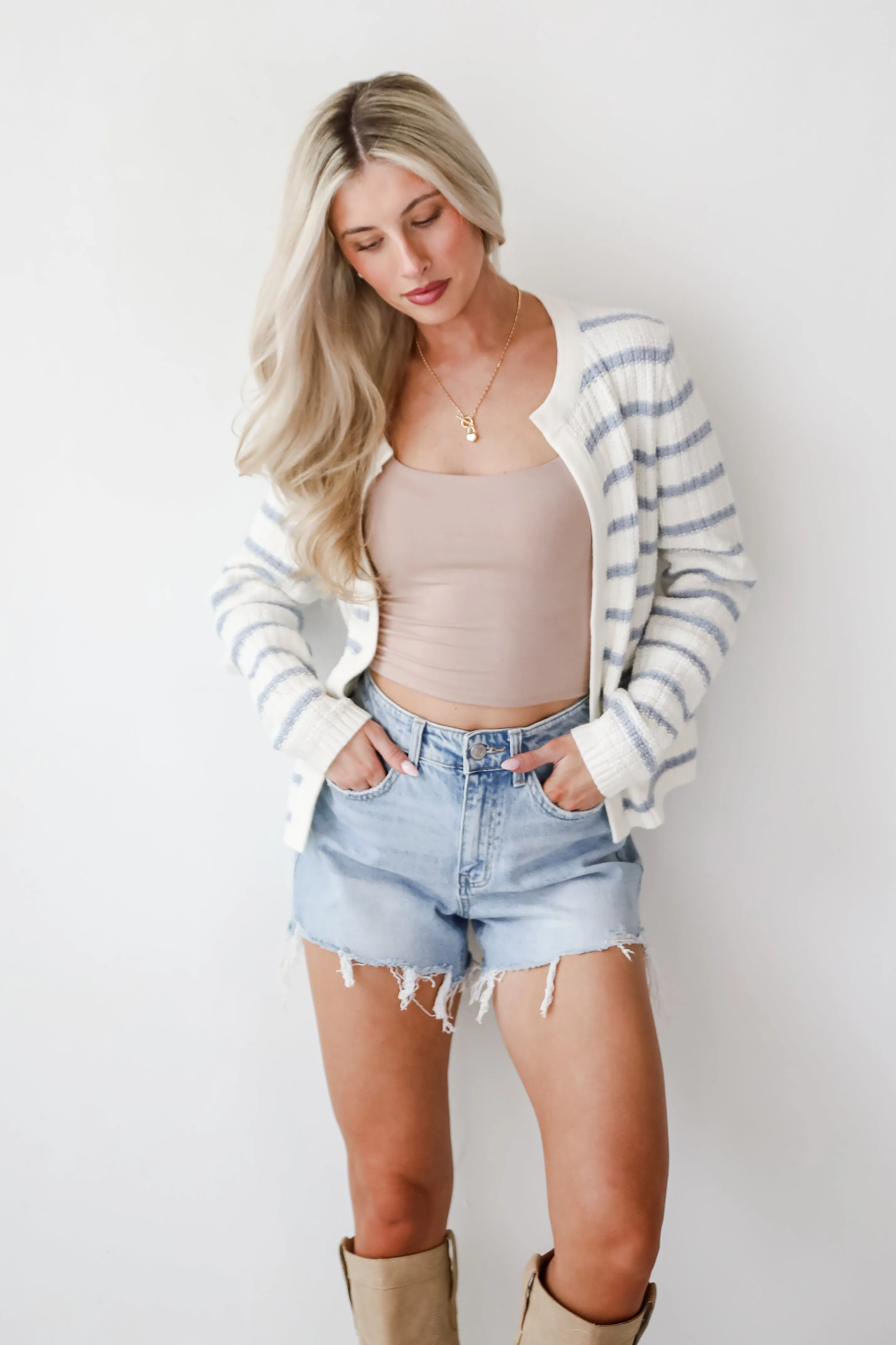 FINAL SALE - Glorious Persona Light Blue Striped Cardigan