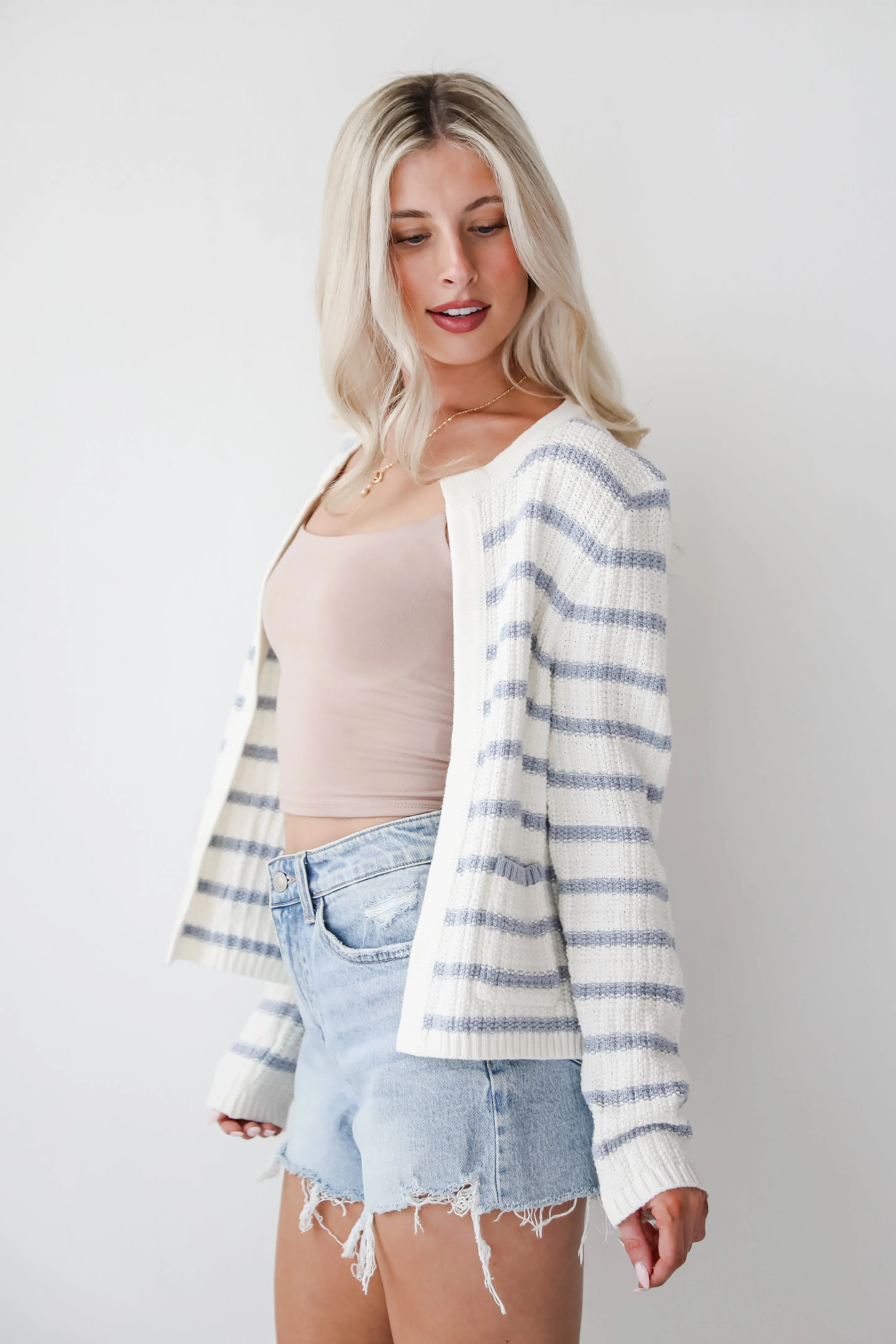 FINAL SALE - Glorious Persona Light Blue Striped Cardigan