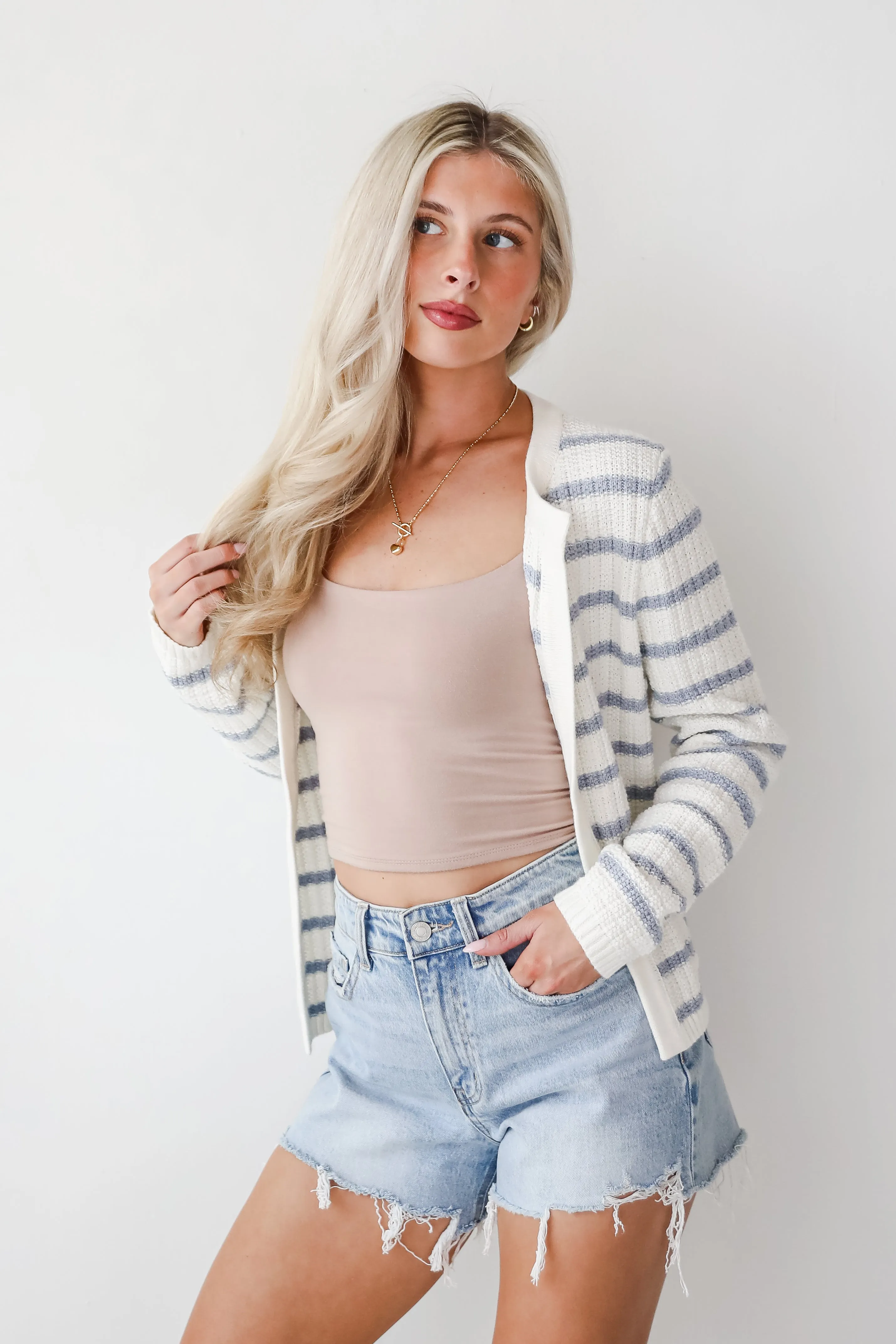 FINAL SALE - Glorious Persona Light Blue Striped Cardigan