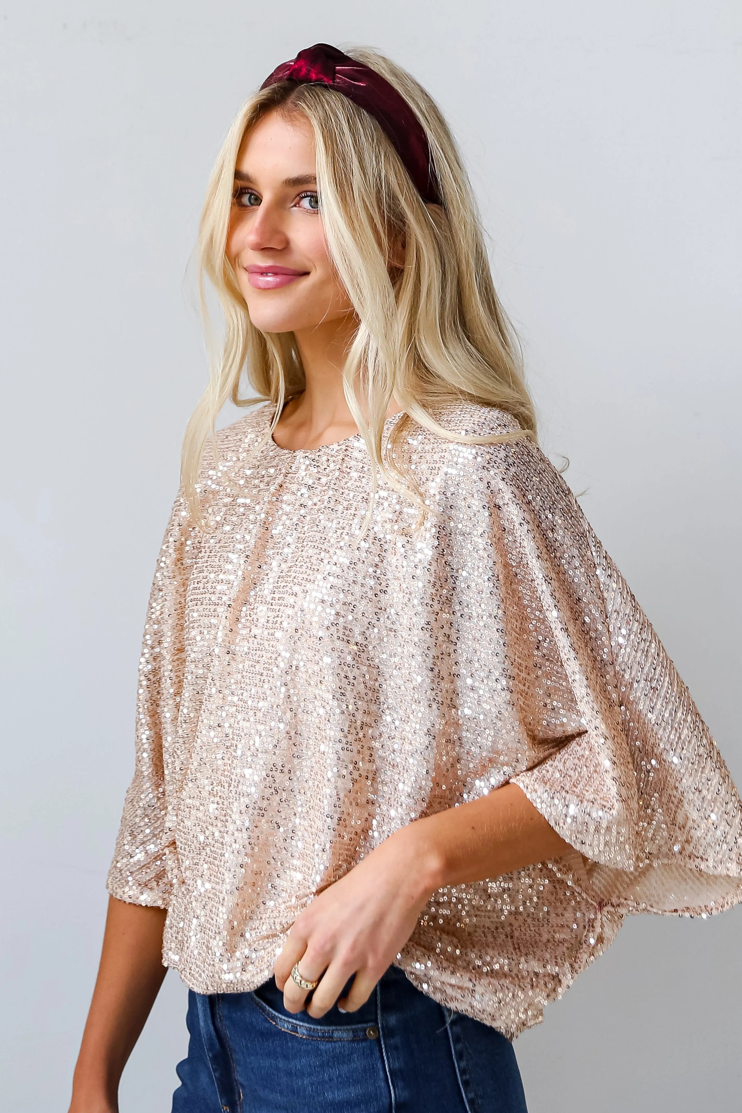 FINAL SALE - Instant Sensation Gold Sequin Blouse