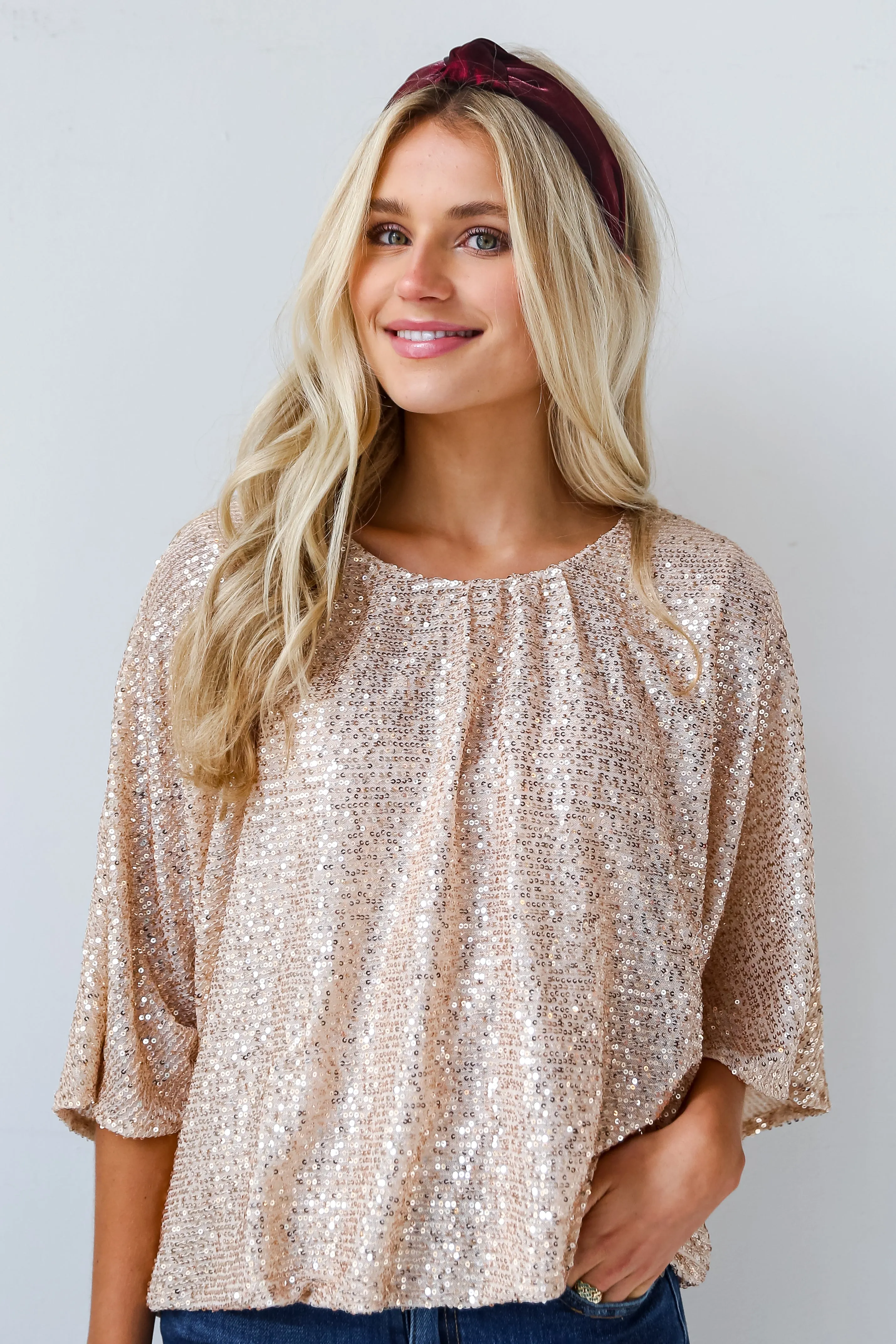 FINAL SALE - Instant Sensation Gold Sequin Blouse