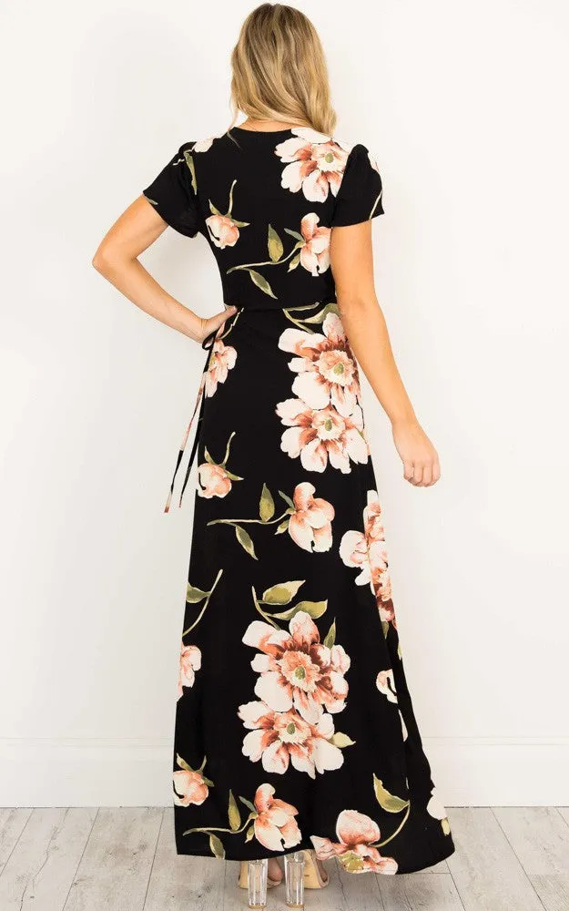 Floral Cotton Dress V-neck Printed Long Skirt