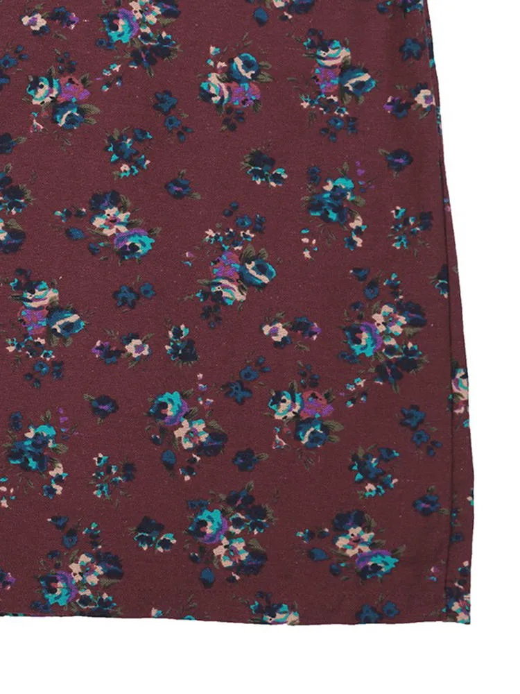 Floral Printed Pleated Long Sleeve Women Maxi Dress