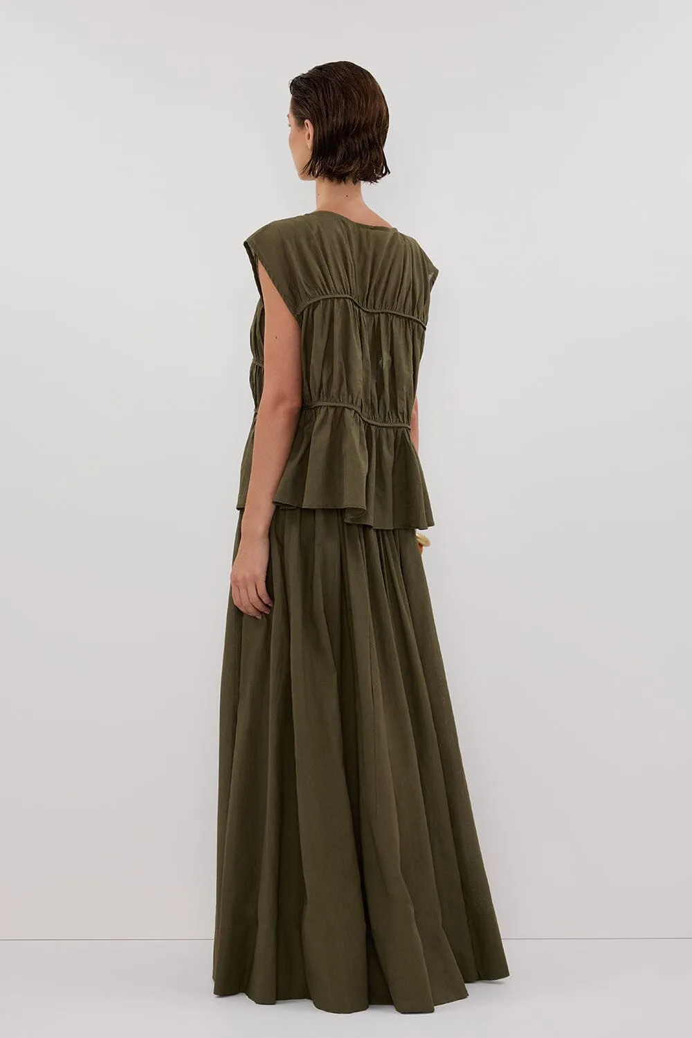 FLYNN OLIVE LINEN BLEND TIE MAXI SKIRT