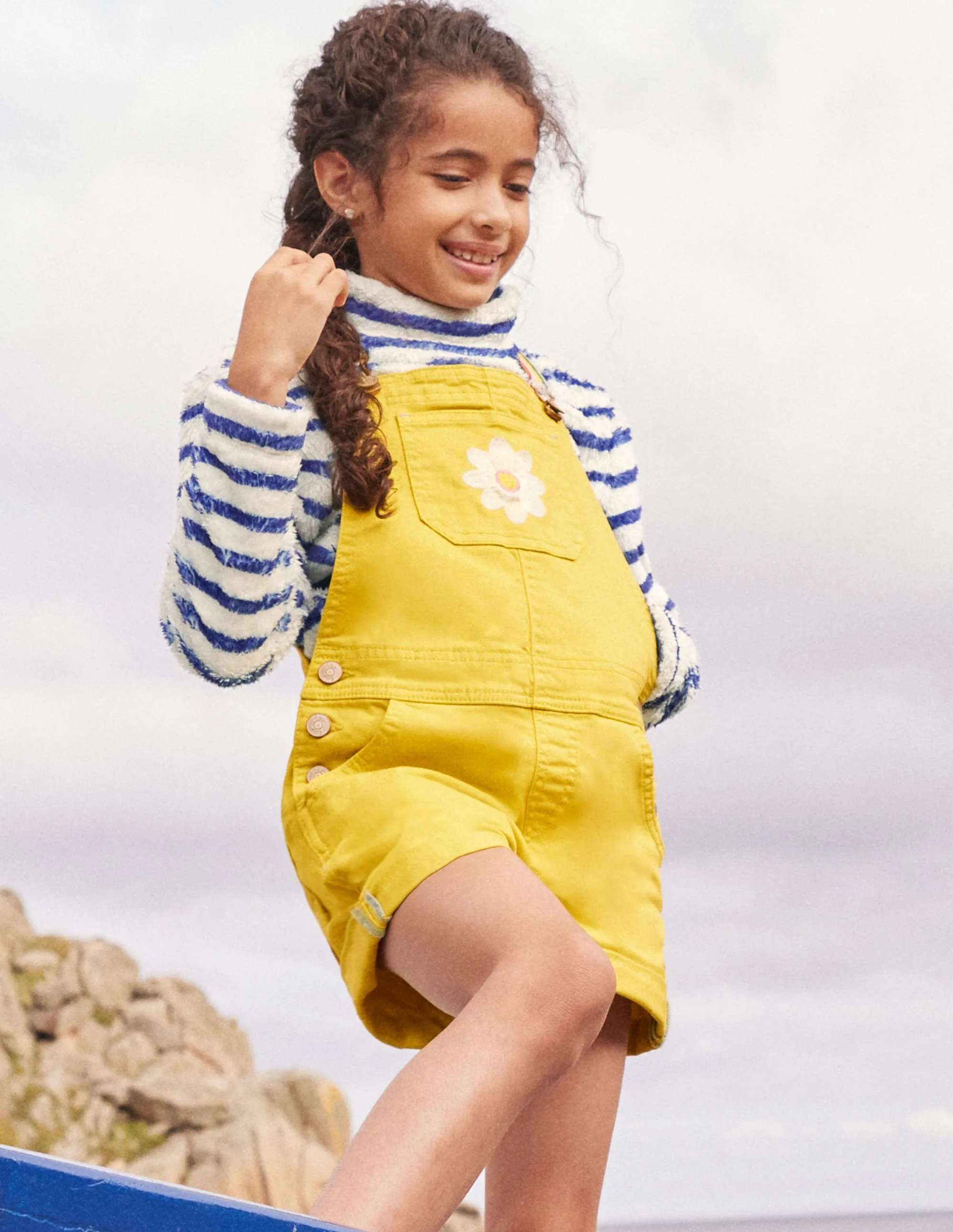 Fun Short Dungarees-Sweetcorn Yellow Flower
