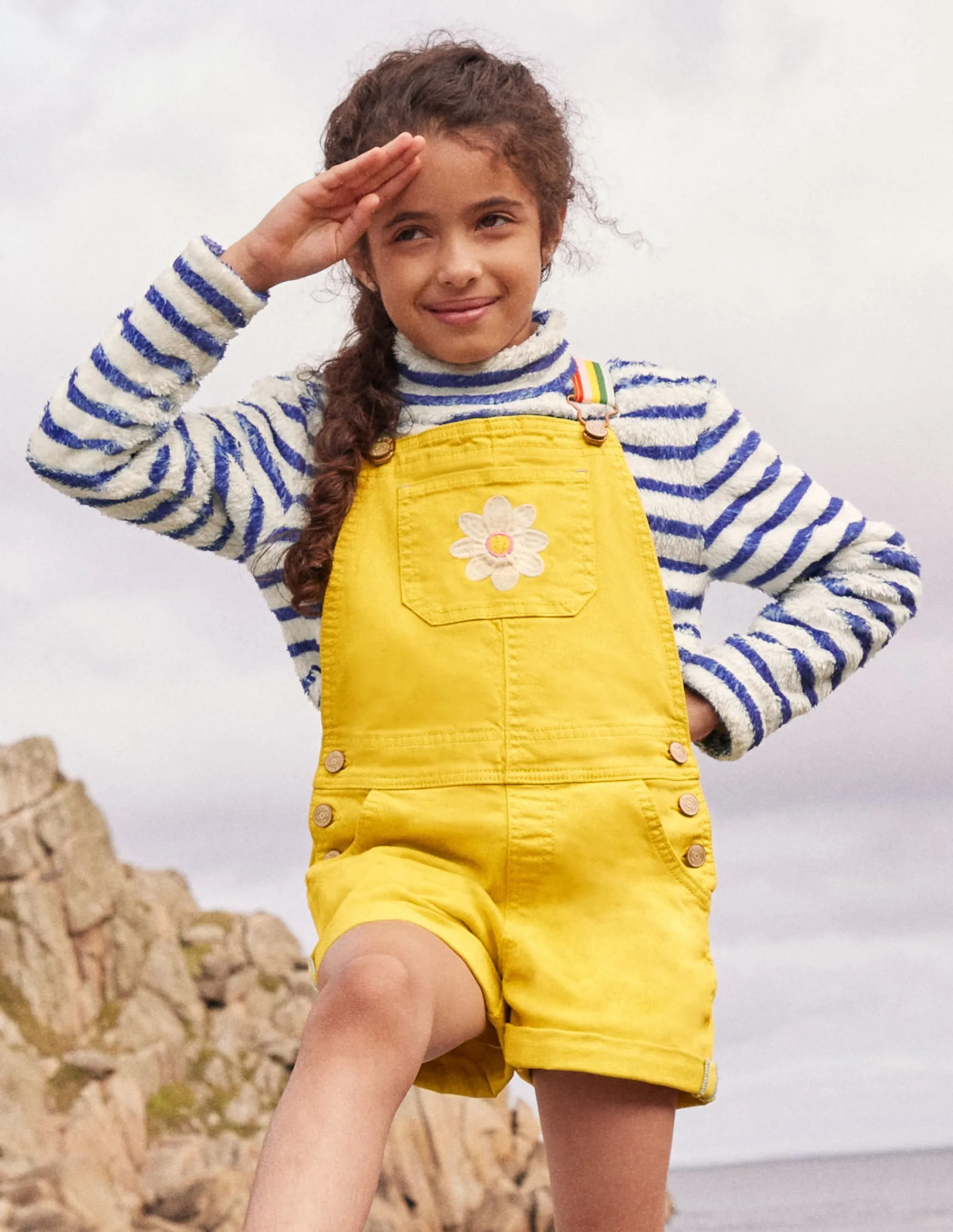 Fun Short Dungarees-Sweetcorn Yellow Flower