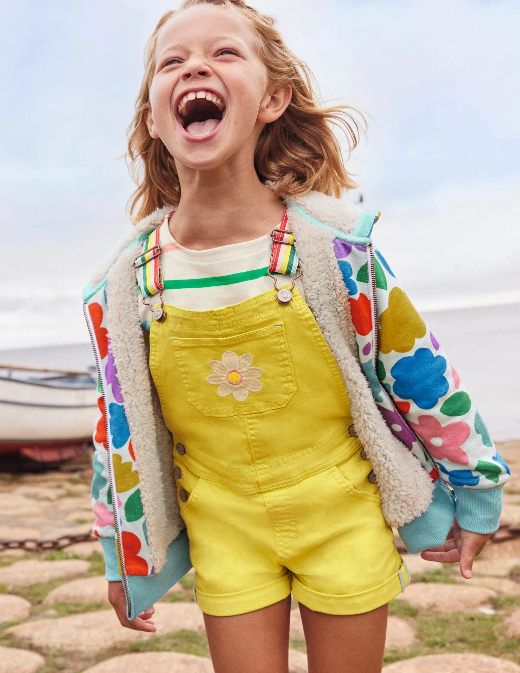 Fun Short Dungarees-Sweetcorn Yellow Flower