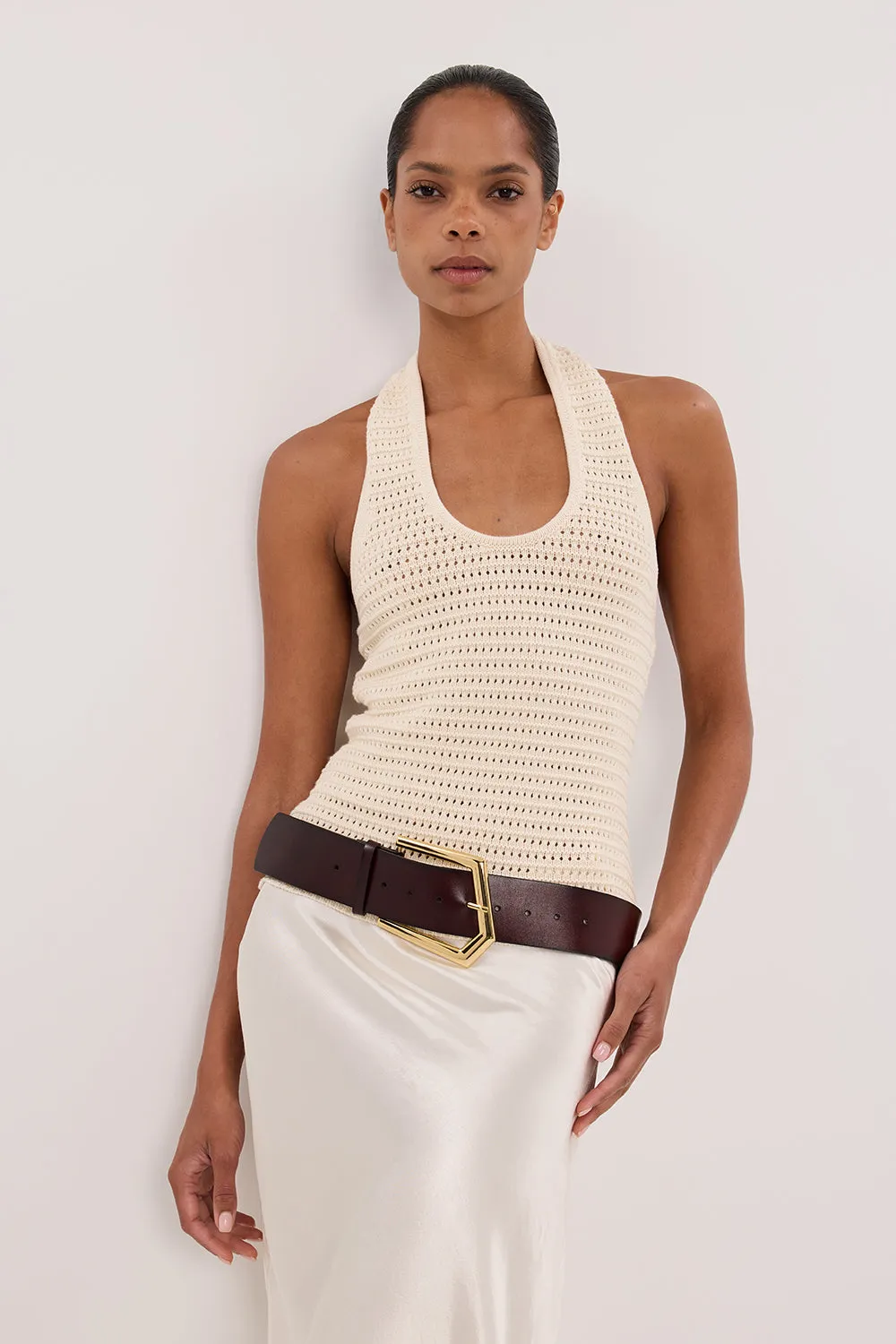 GINA CREAM HALTER CROCHET TOP