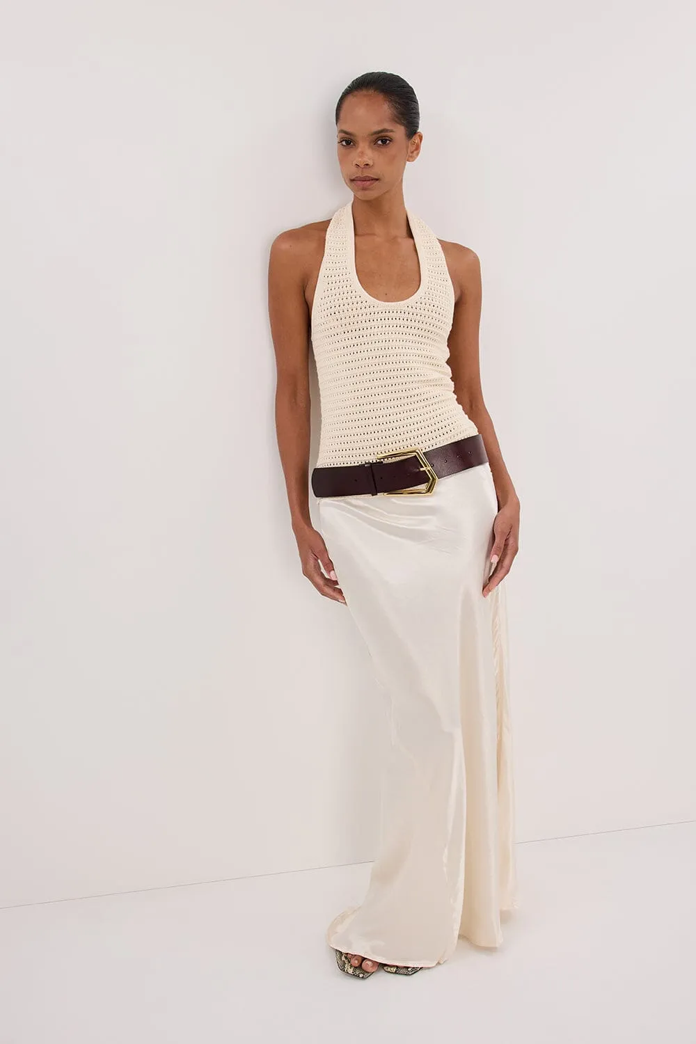 GINA CREAM HALTER CROCHET TOP