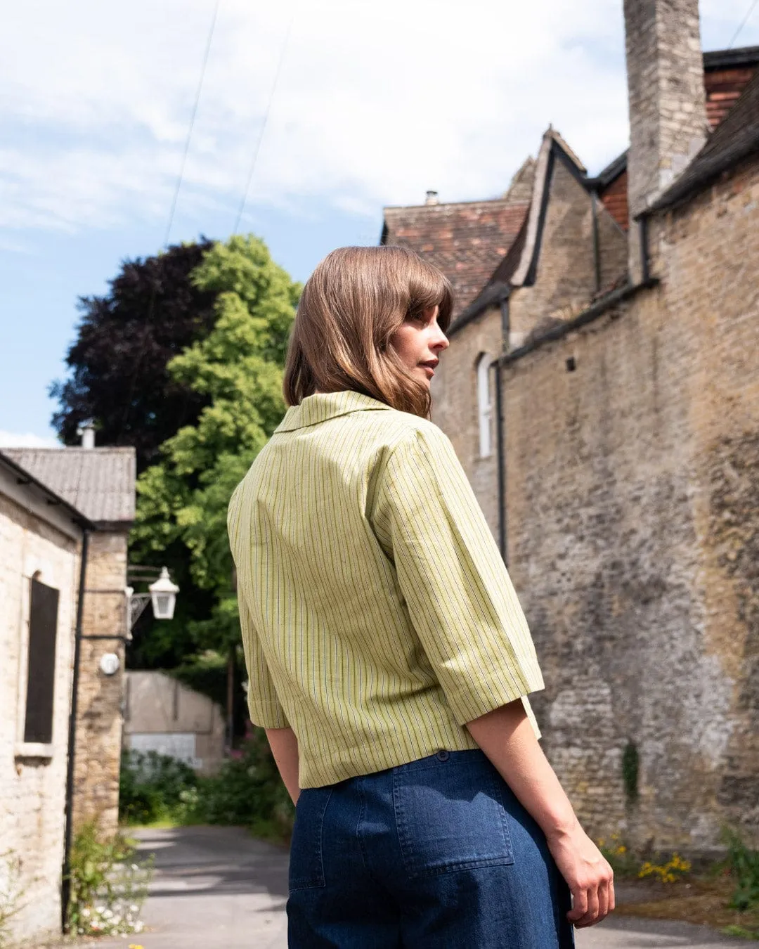 Gina Women's Cotton & Linen Casual Shirt | Avocado Stripe
