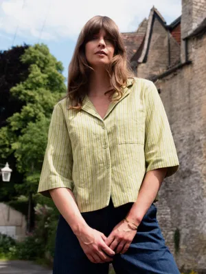 Gina Women's Cotton & Linen Casual Shirt | Avocado Stripe