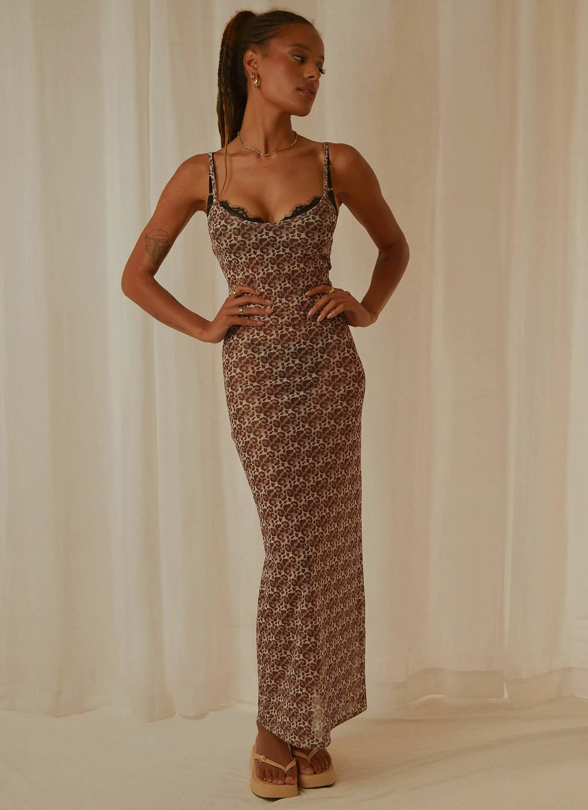 Girls Only Mesh Maxi Dress - Leopard