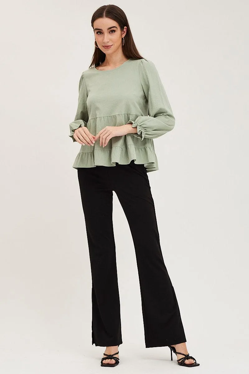 Green Smock Top Long Sleeve