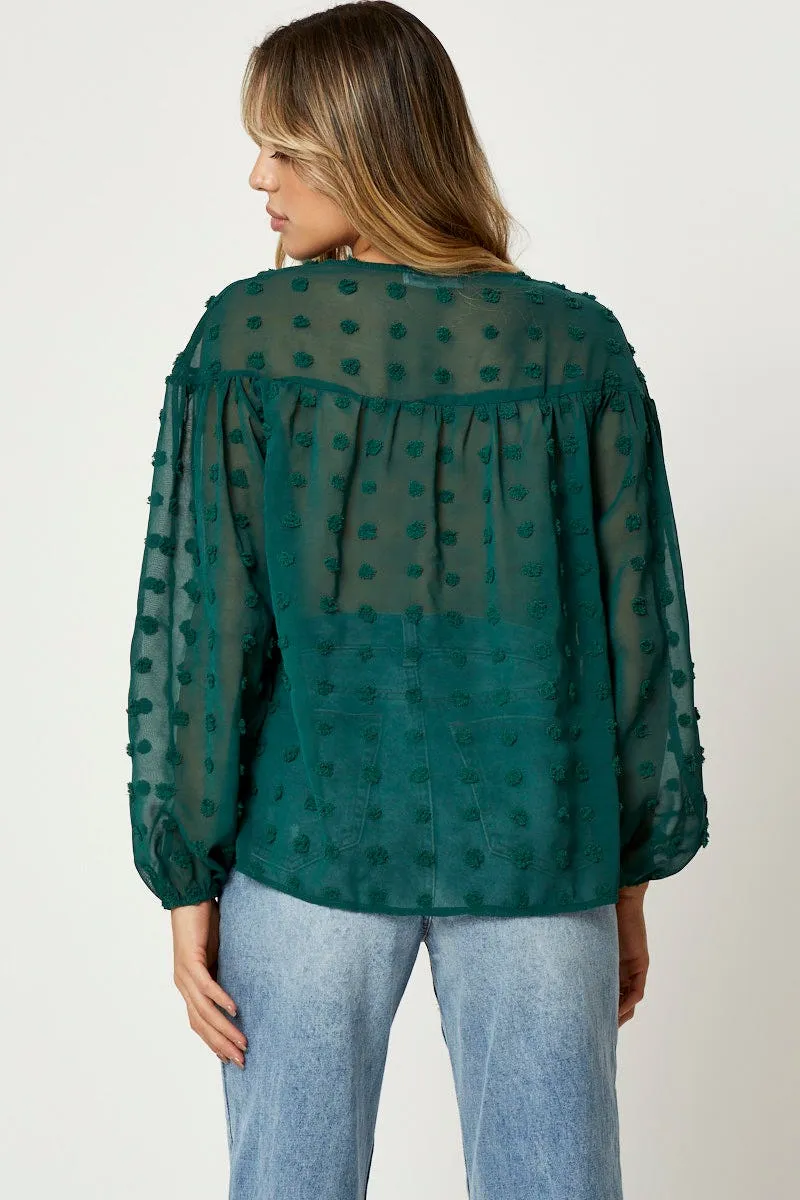 Green Swiss Dot Smock Top