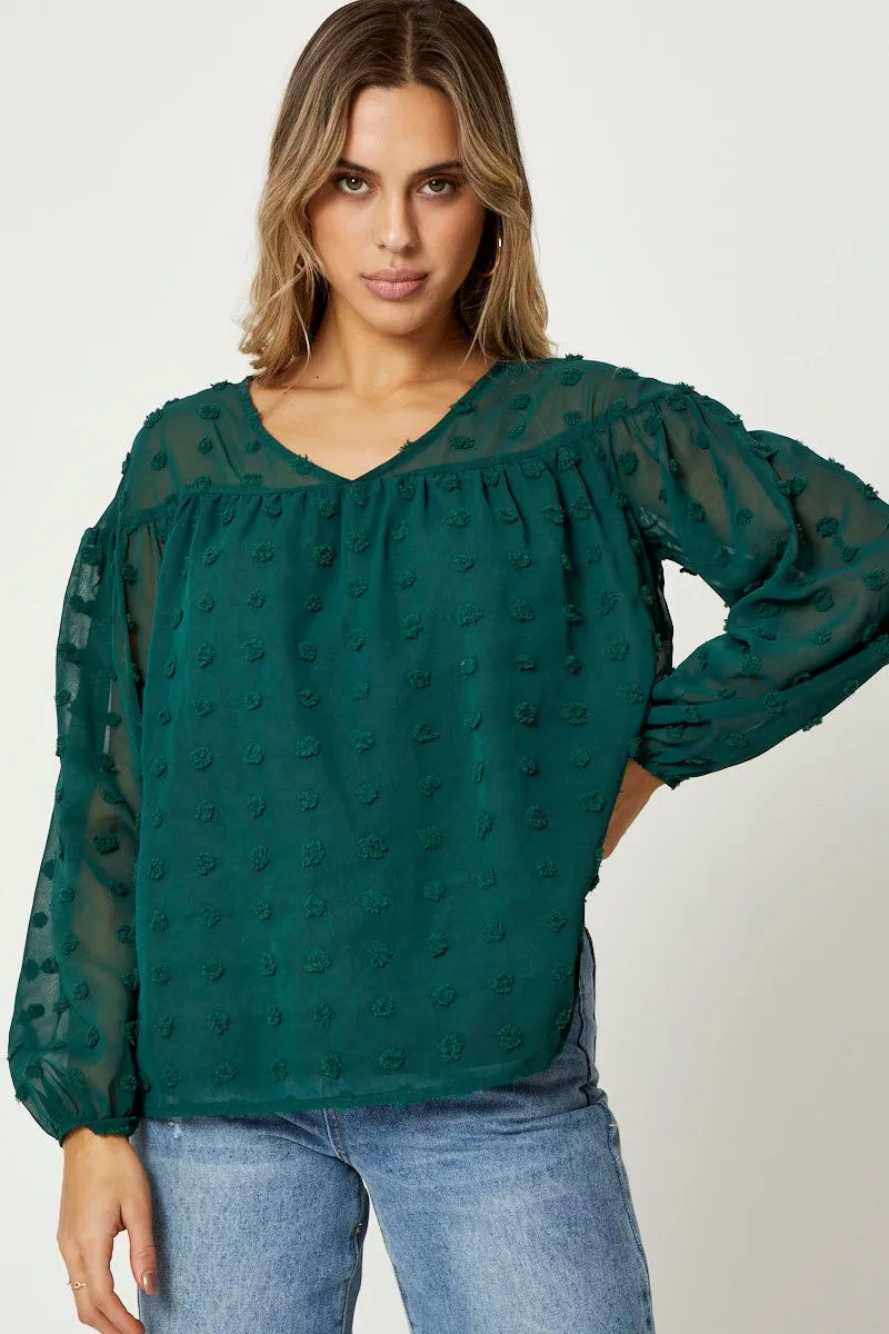 Green Swiss Dot Smock Top