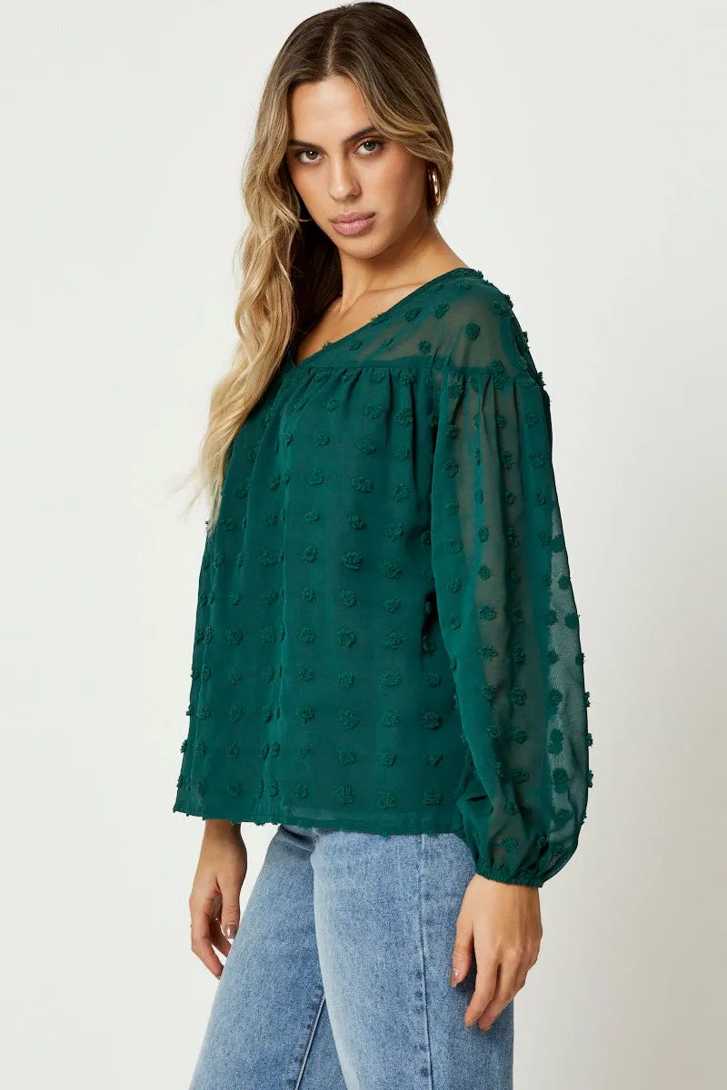 Green Swiss Dot Smock Top