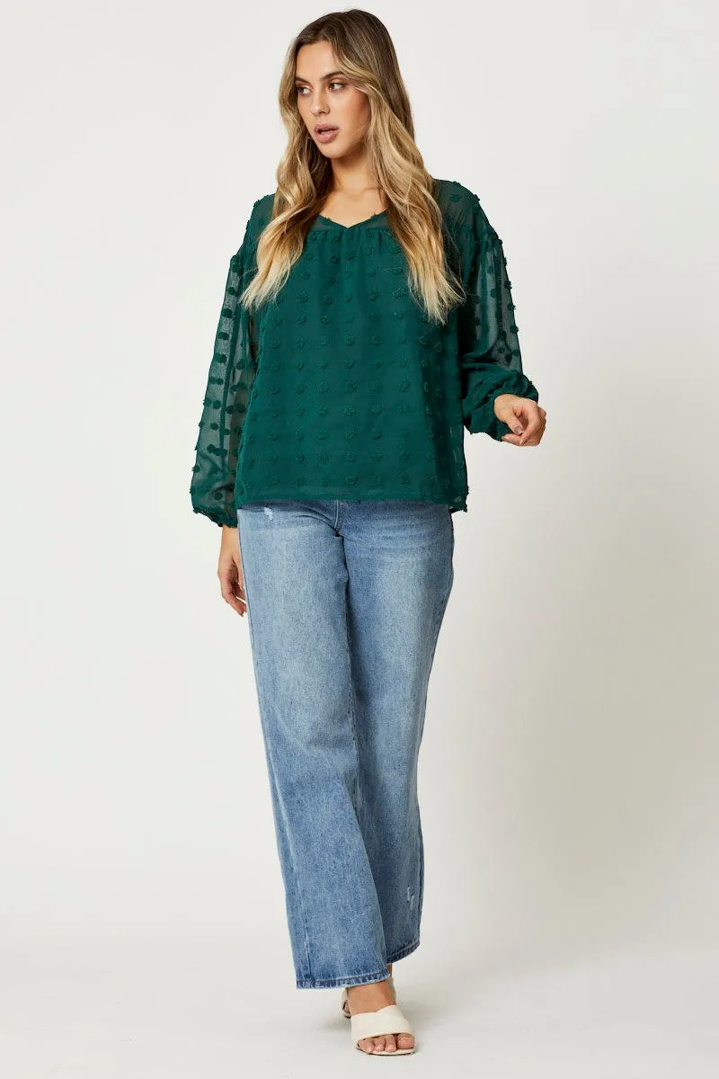 Green Swiss Dot Smock Top
