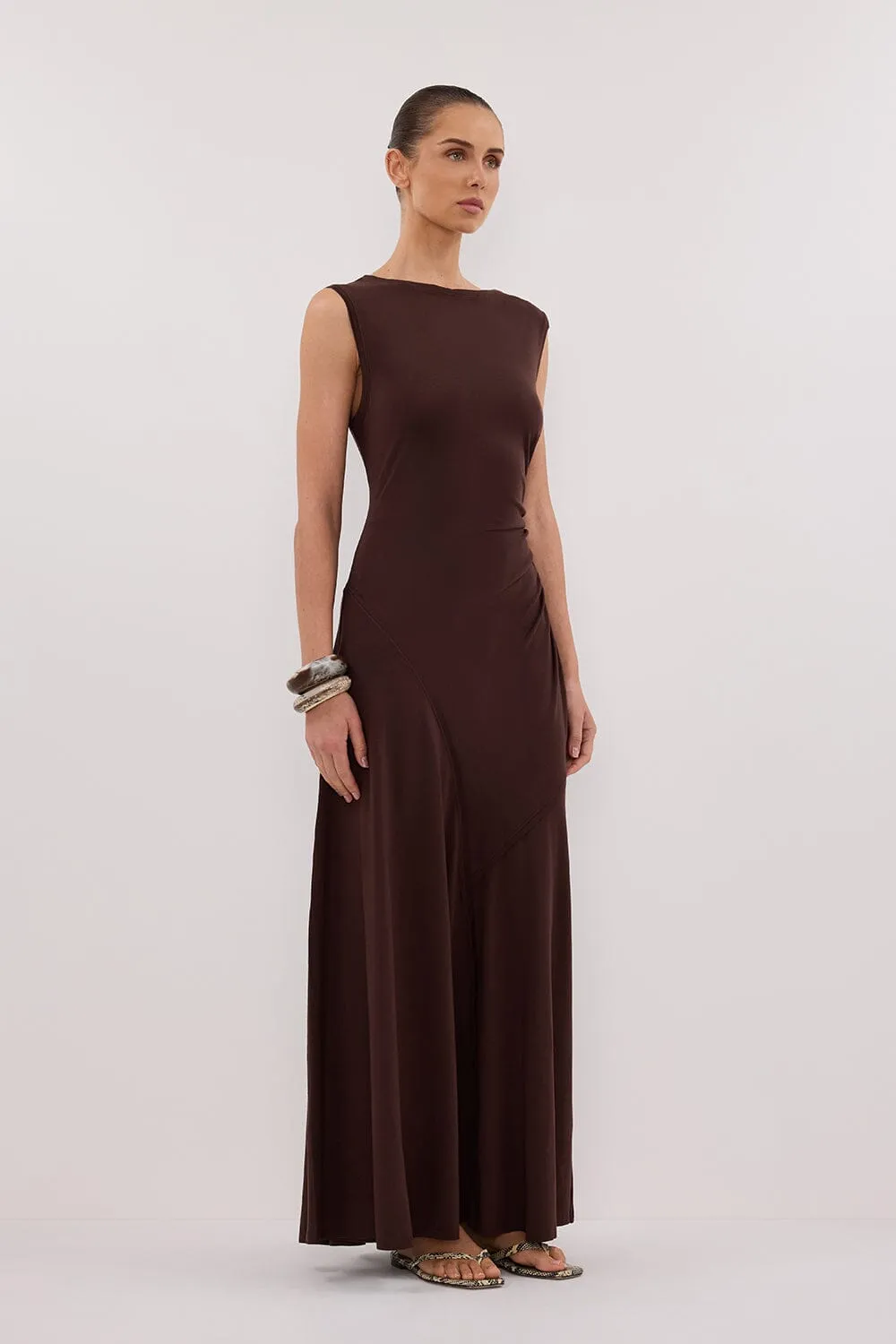 HADLEY CHOC SLEEVELESS KNIT MAXI DRESS
