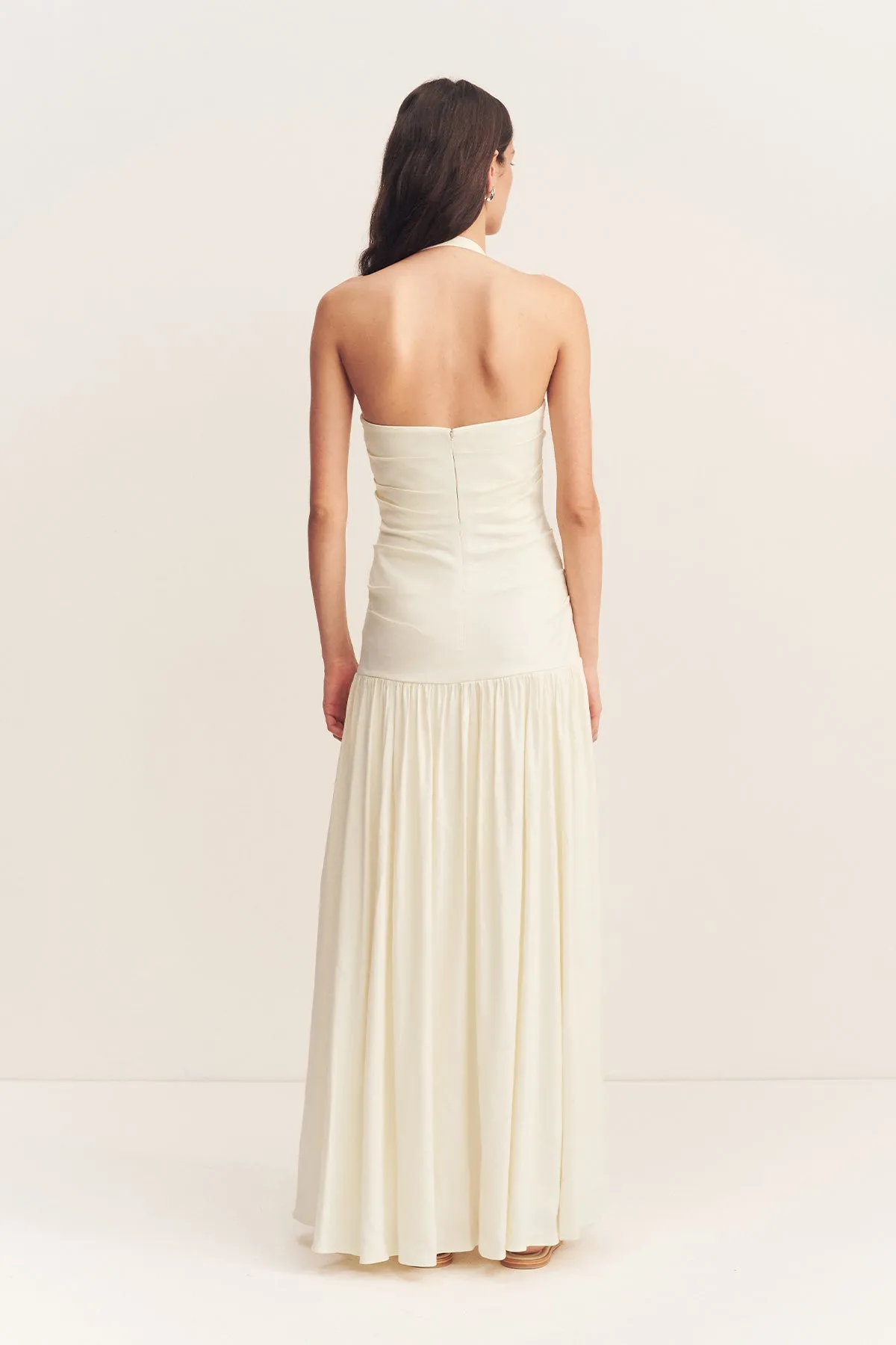 HADLEY DRAPED HALTER NECK MAXI DRESS - CHALK