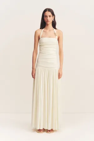 HADLEY DRAPED HALTER NECK MAXI DRESS - CHALK