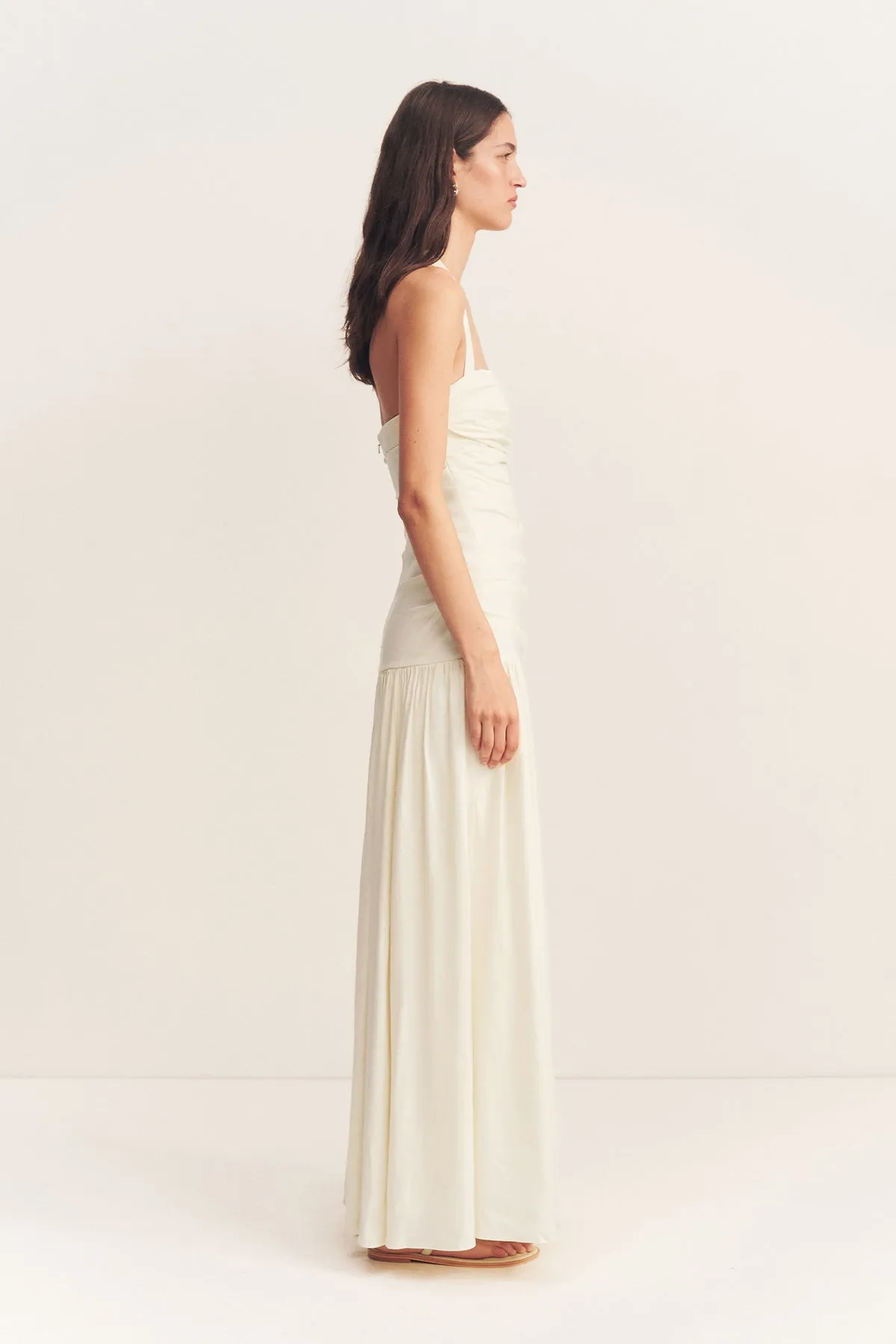 HADLEY DRAPED HALTER NECK MAXI DRESS - CHALK