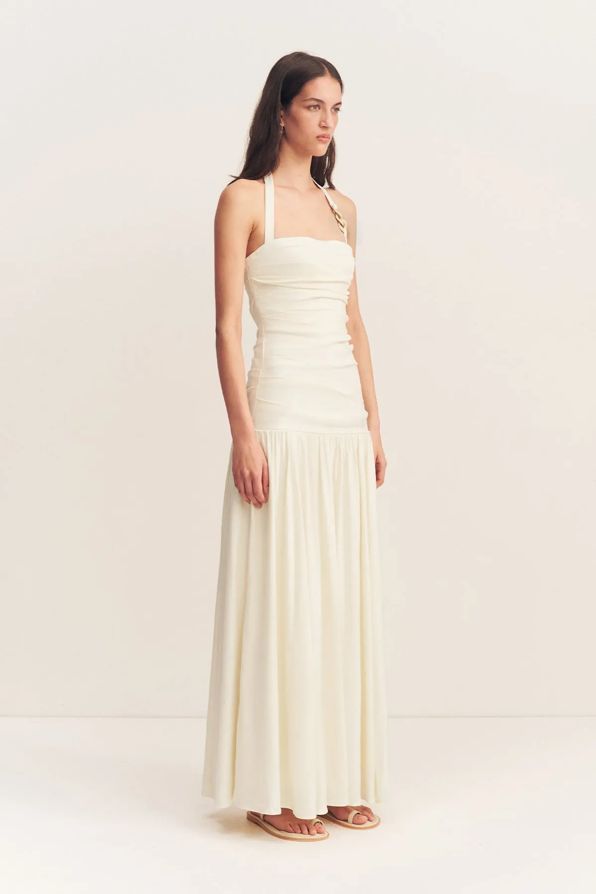 HADLEY DRAPED HALTER NECK MAXI DRESS - CHALK